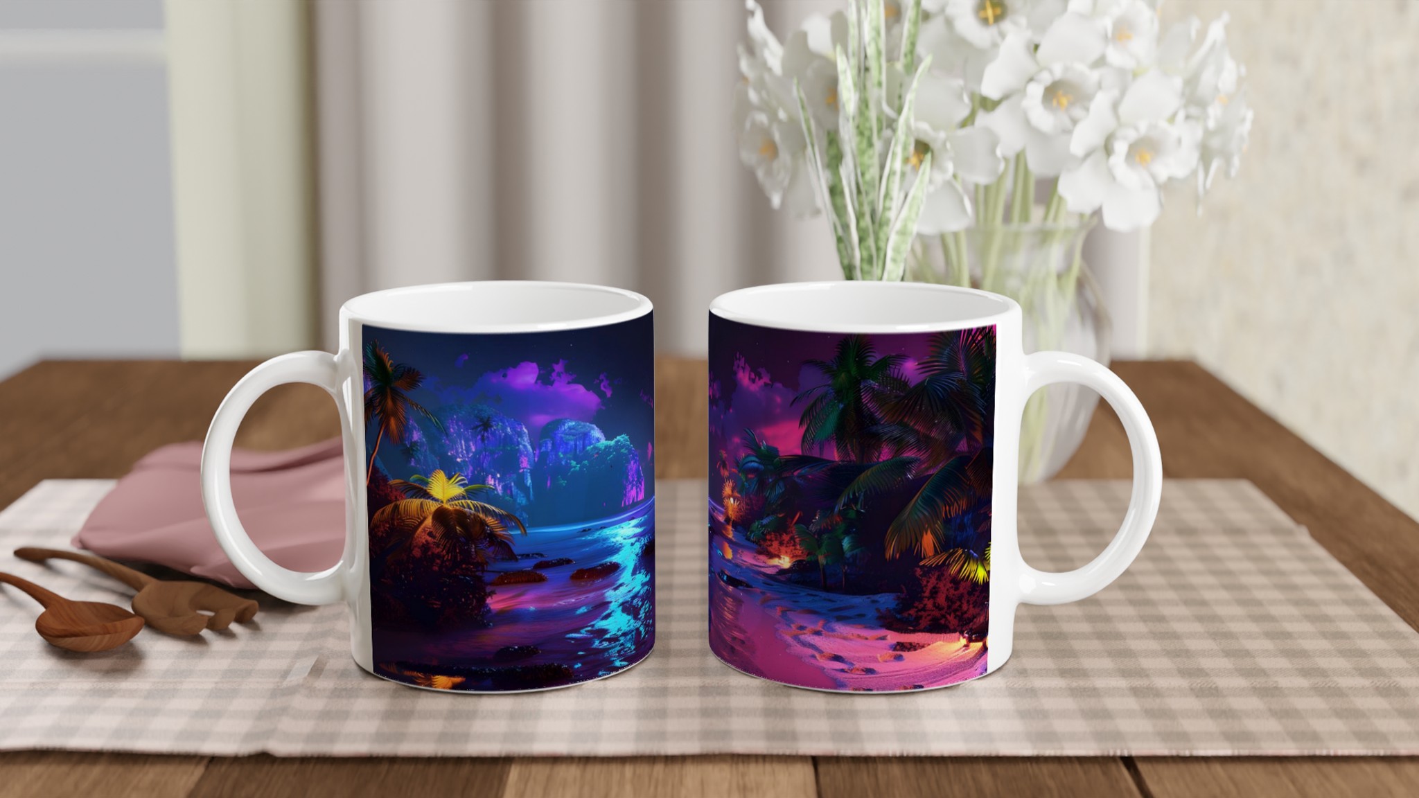 Neon Tropical Natt Mugg – 11oz Keramisk Mugg med Vibrerande Palmstrand 10 9b2b3018-12b8-46c7-a0ce-e701473c5a0e