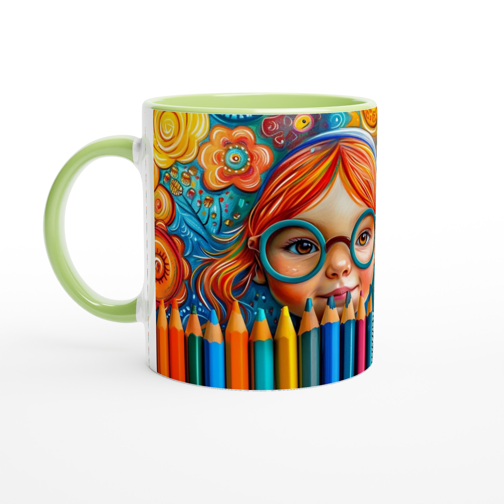 Konstnärlig Glädje Mugg – Vibrerande Design med Flicka & Pennor, 11oz Keramikmugg i Flera Färger 3 9c0449ba-eeaf-499b-904a-fbb4758a7ff6