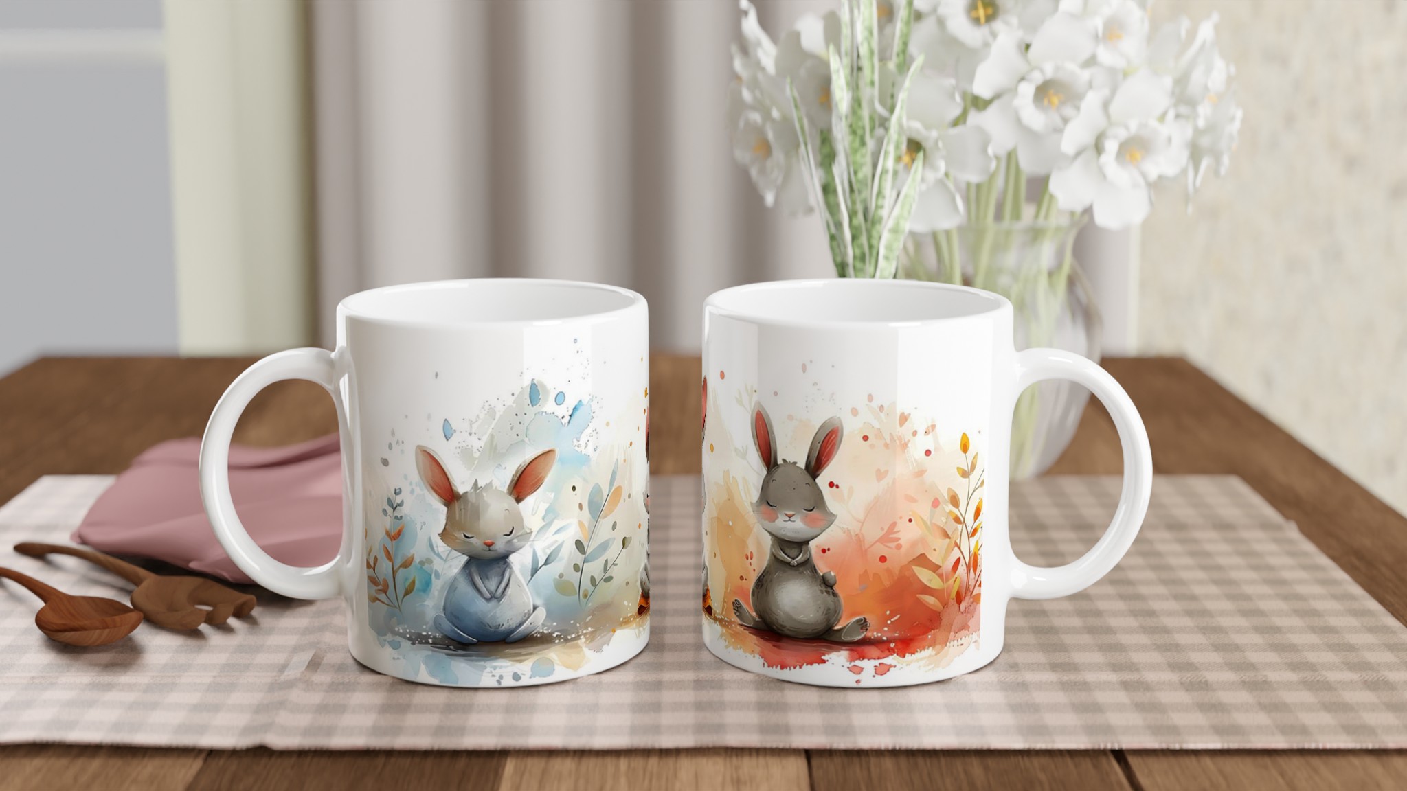 Zen-Kaniner Mugg - Akvarell Fred & Glädje, 11oz Keramisk Mugg i Valfri Färg 10 9d0556dd-9911-4dc0-92bc-0b4be5acb73c