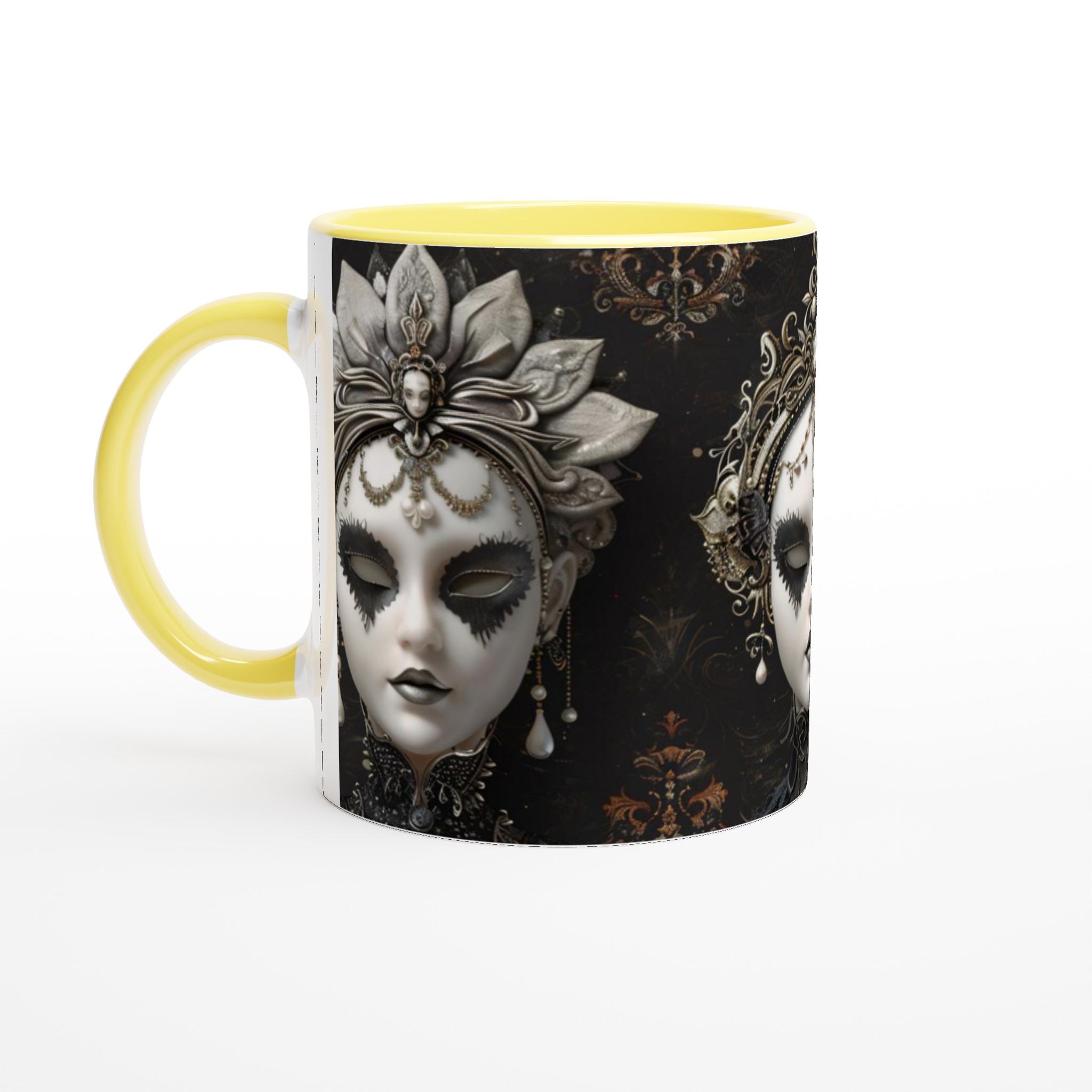 Vit 11oz keramisk mugg med gotiskt maskmotiv – välj din favoritfärg för en dramatisk stil 5 9d077702-1210-4a59-8588-e06f7bfadea9