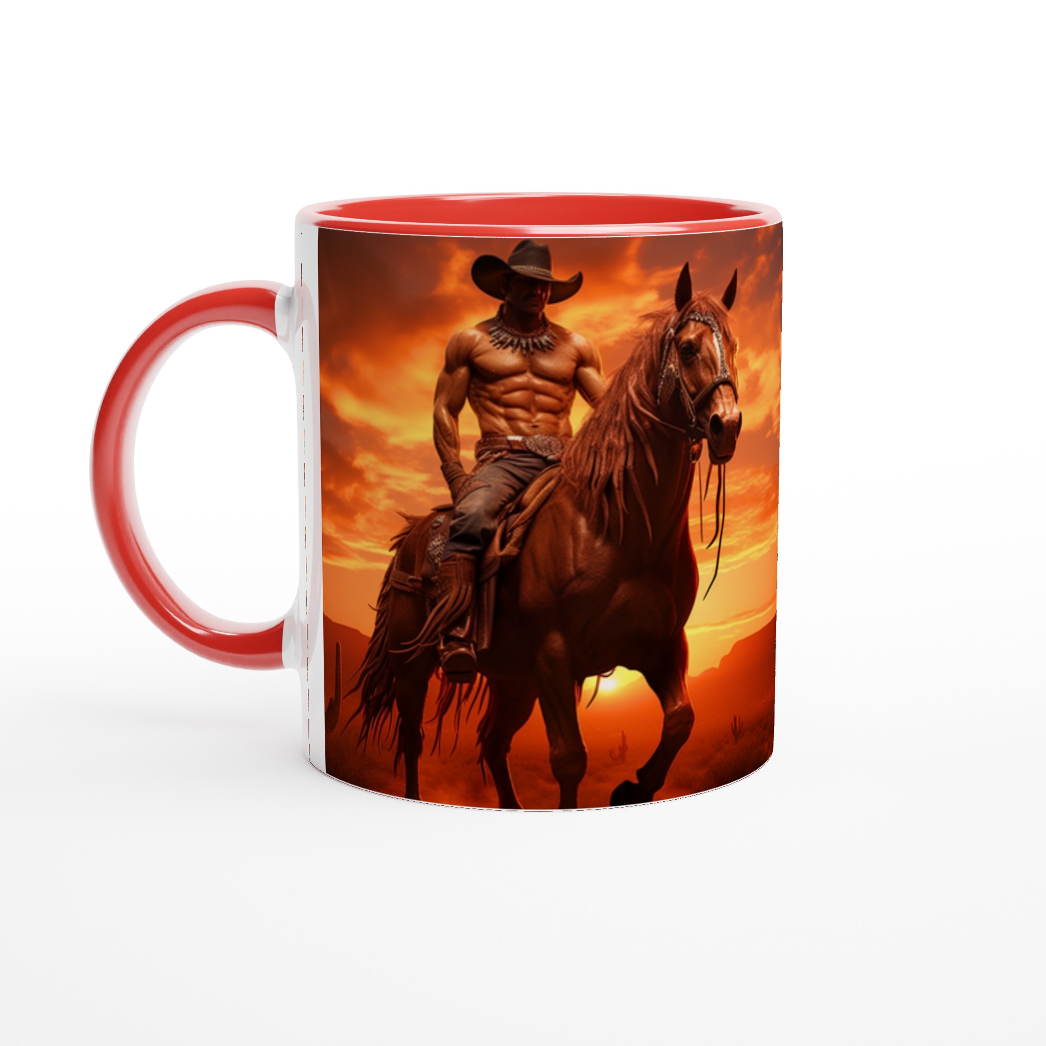 Vilda Västern Solnedgång Mugg – 11 oz Keramikmugg med Musklig Cowboy & Häst 2 9f077f12-6da8-45e8-9ccf-14a664f91615