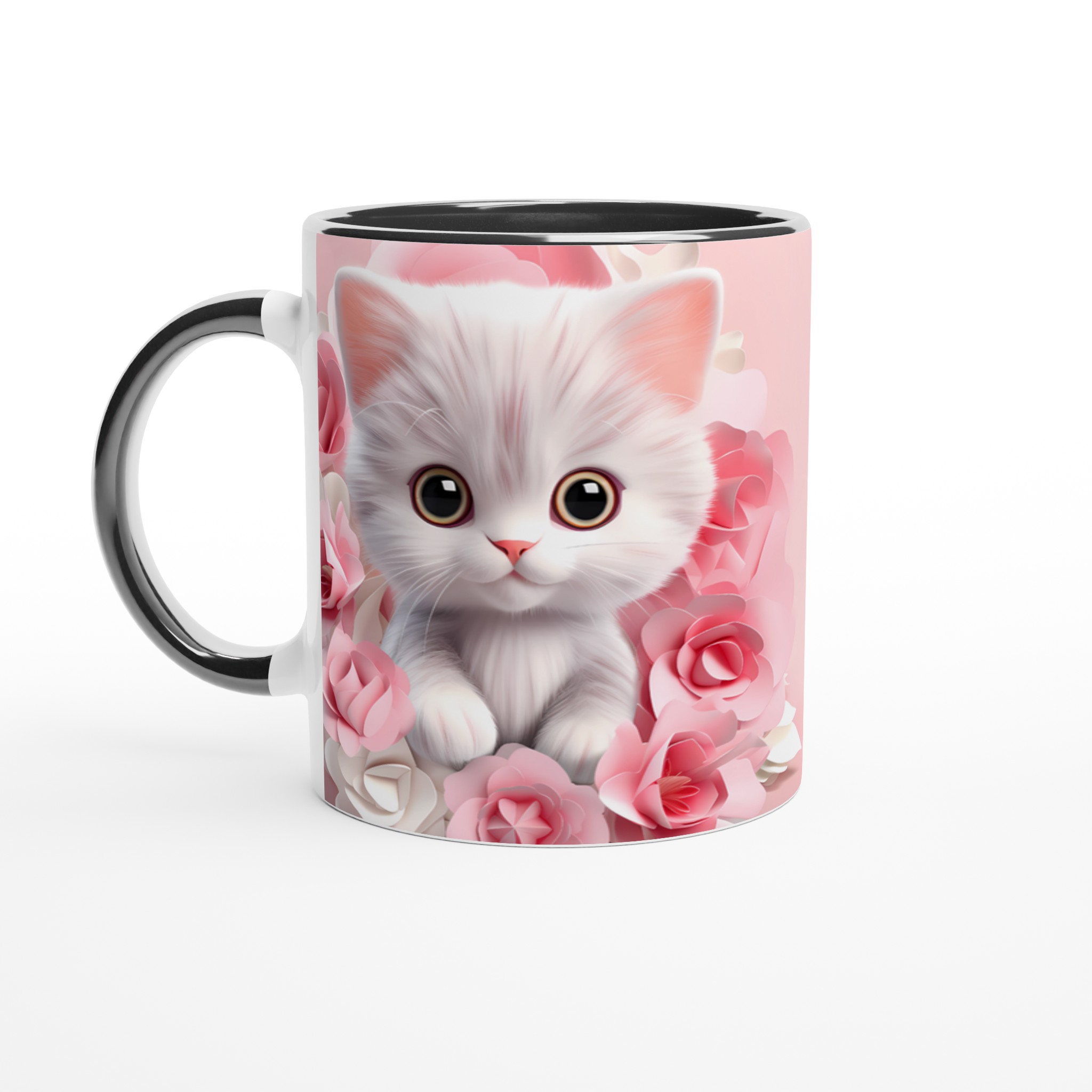 Söt kattunge & rosblommor 11oz Keramisk Mugg – Välj din färg 7 9f35bfc0-ad2a-4e00-aea4-cb2814410965