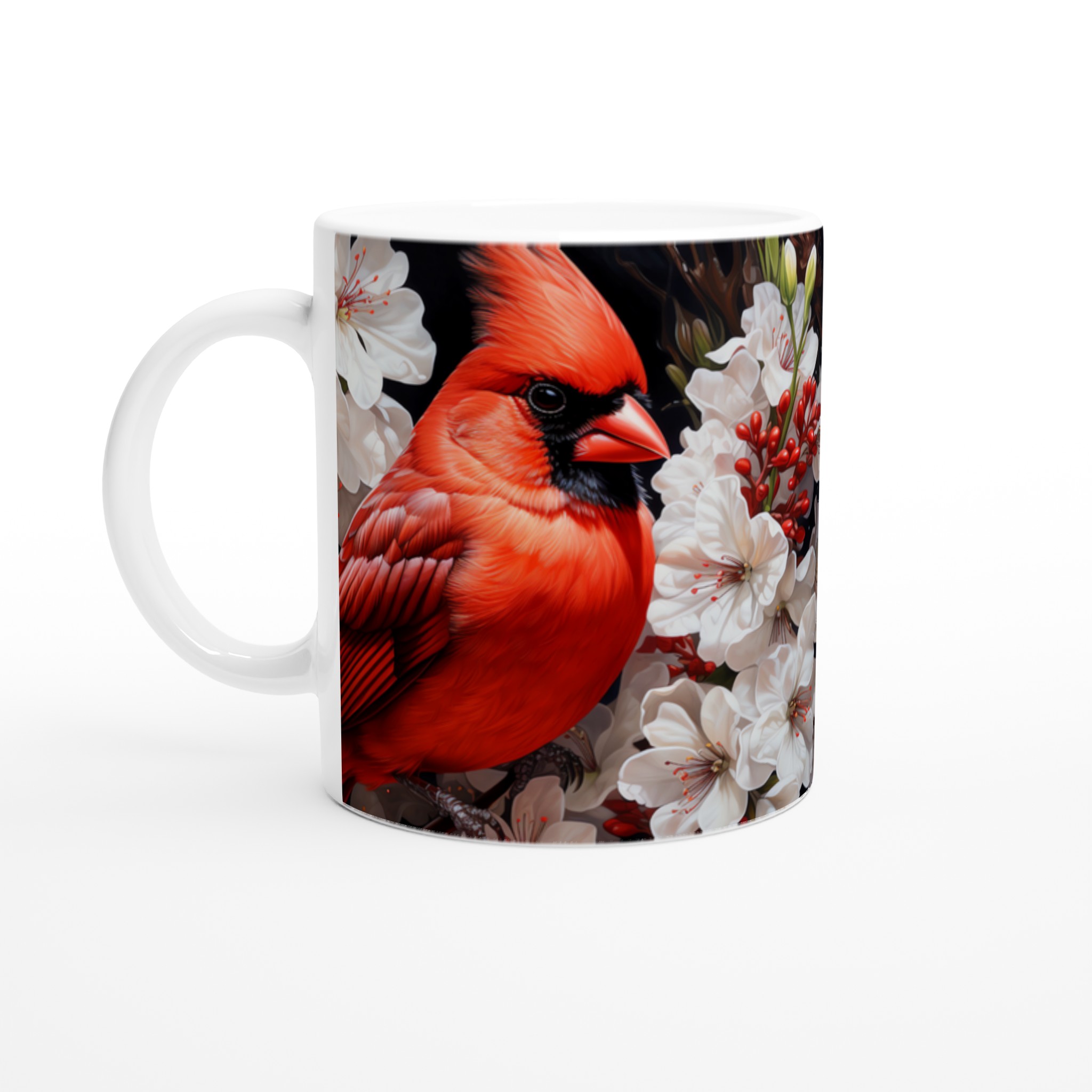 Kardinalens Prakt: 11oz Keramisk Mugg med Vibrerande Fåglar och Blommor – Välj din Färg! 1 9f61e454-384f-4c0f-a1c8-5105f6c47d93