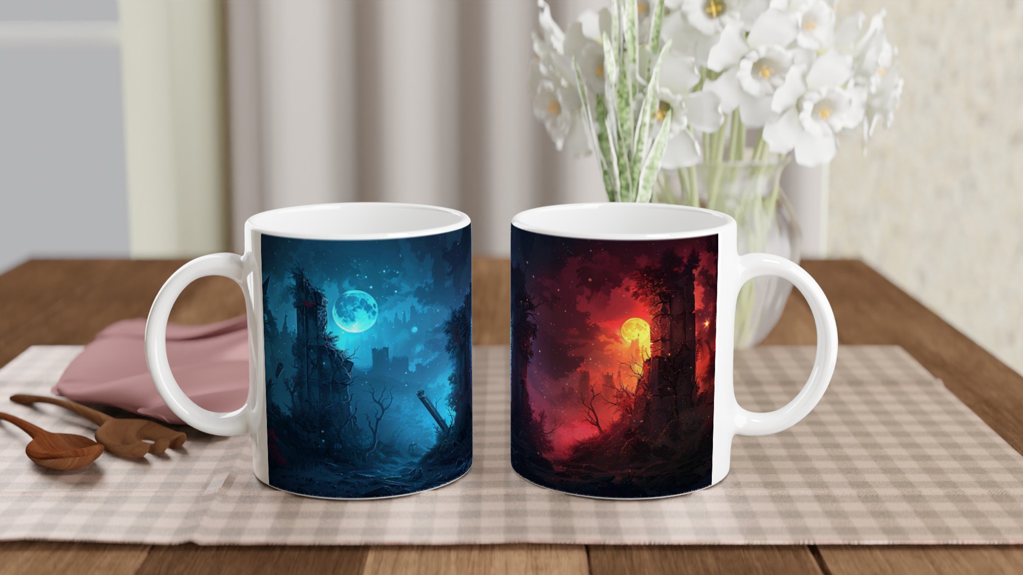Magisk Nattmugg: Blått Månsken & Eldig Skymning – 11oz Keramikmugg i ditt val av färg 10 9fbc2dbd-8d20-4398-91dd-56388ed4f444