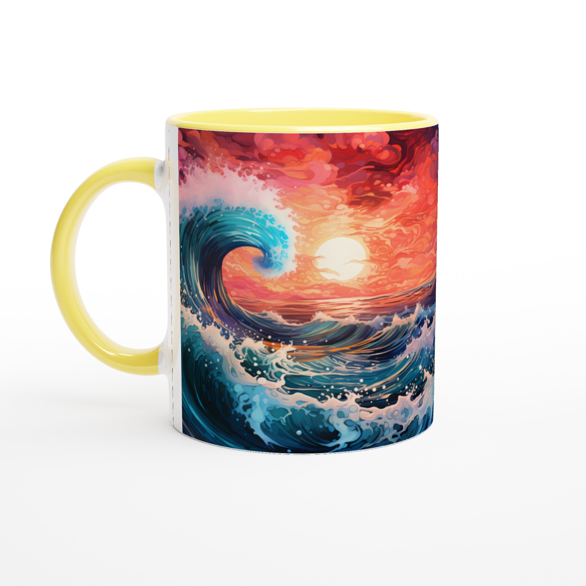 Oceaniska Drömmar Keramikmugg - Livliga Vågor & Solnedgång i Akvarellstil, 11oz 5 a07a6199-25b7-4334-9b4d-d490535687ed