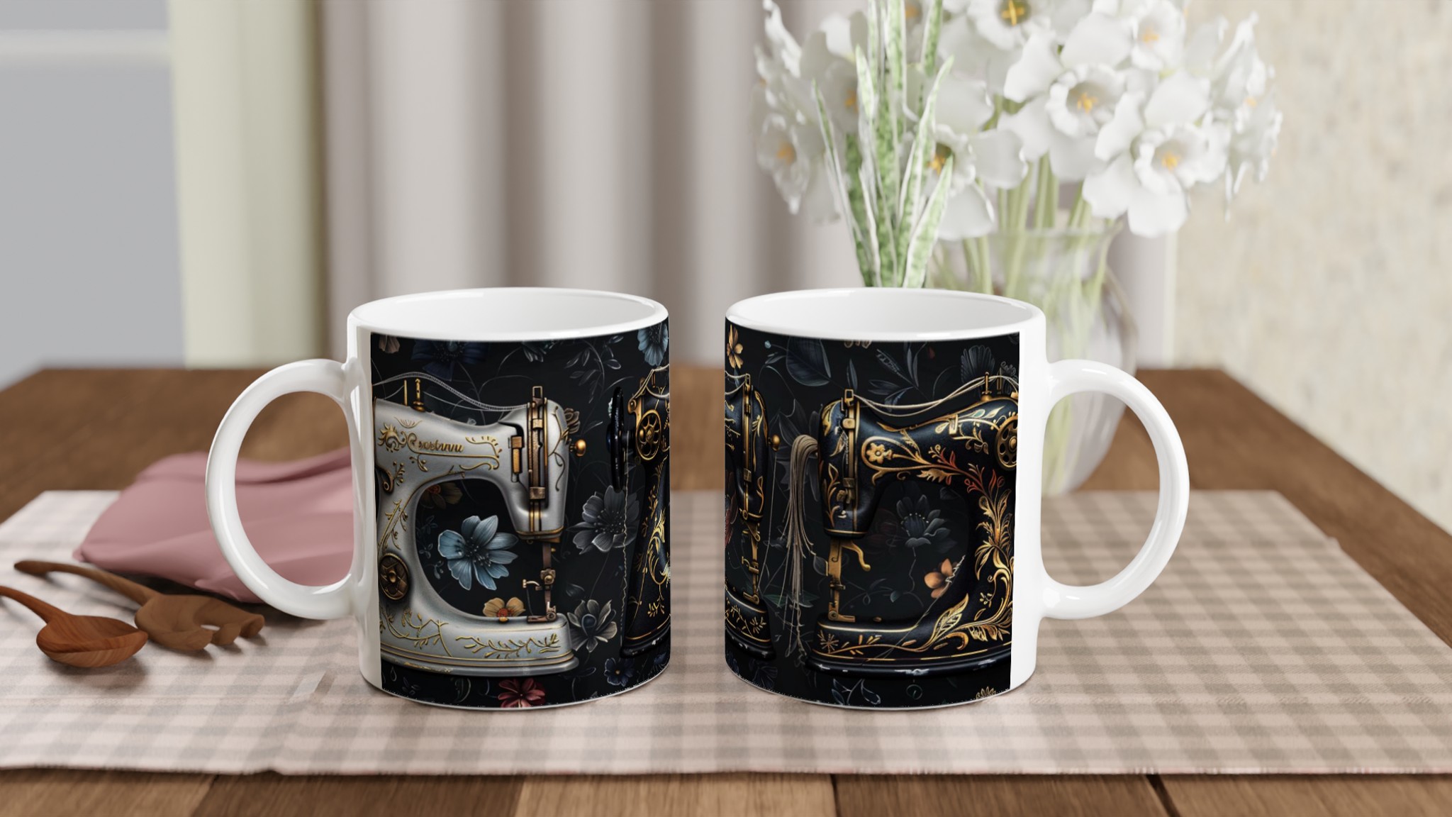 Vit 11oz keramisk mugg med elegant vintage symaskinsdesign i flera färgval 10 a14bad76-b3e1-4ab4-a657-7cdb845fd2ef