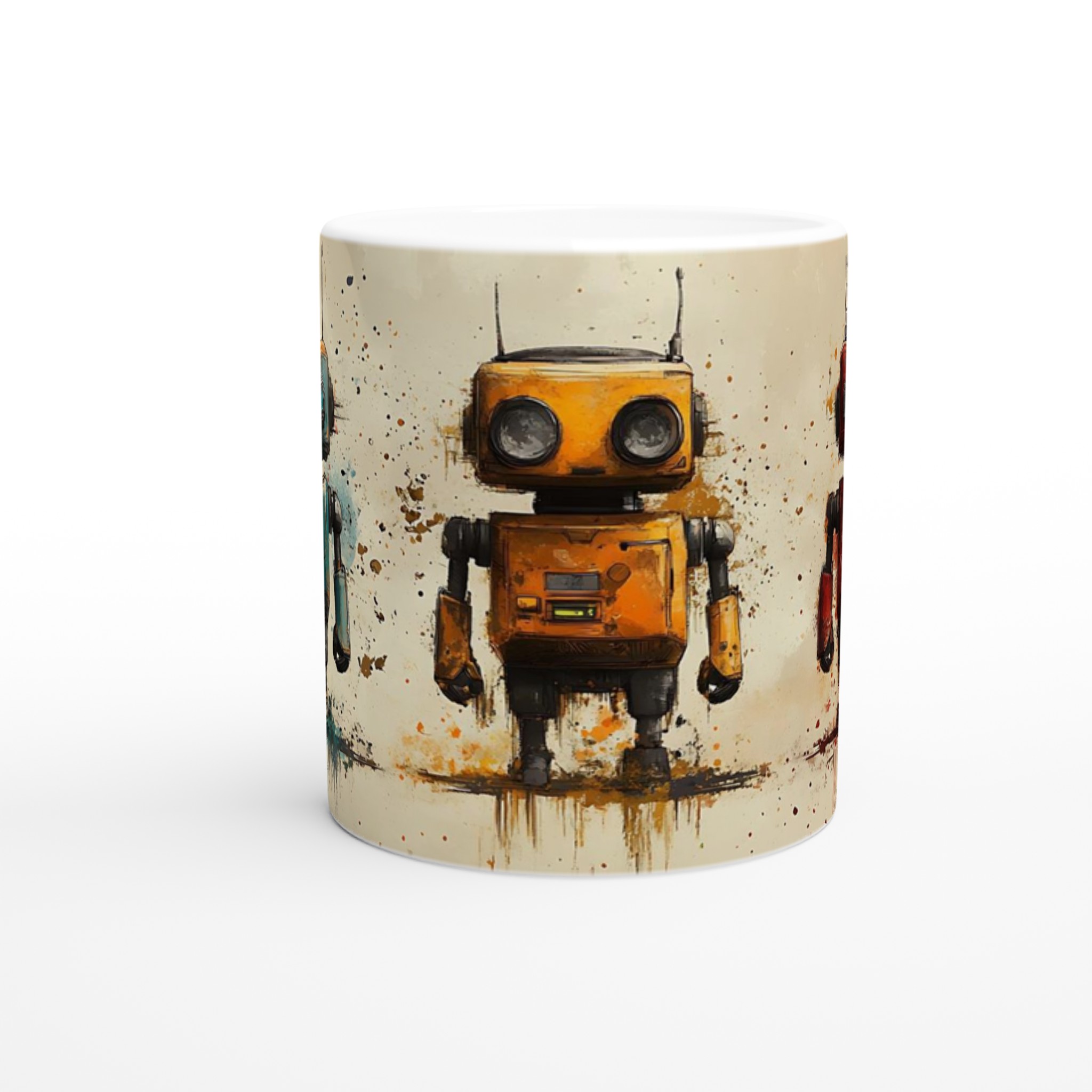 Retro Robot Art Mugg – Kreativ Splash Design Keramikmugg i 7 Färgval 8 a1813be6-2411-44a9-ab37-8d70963884c3