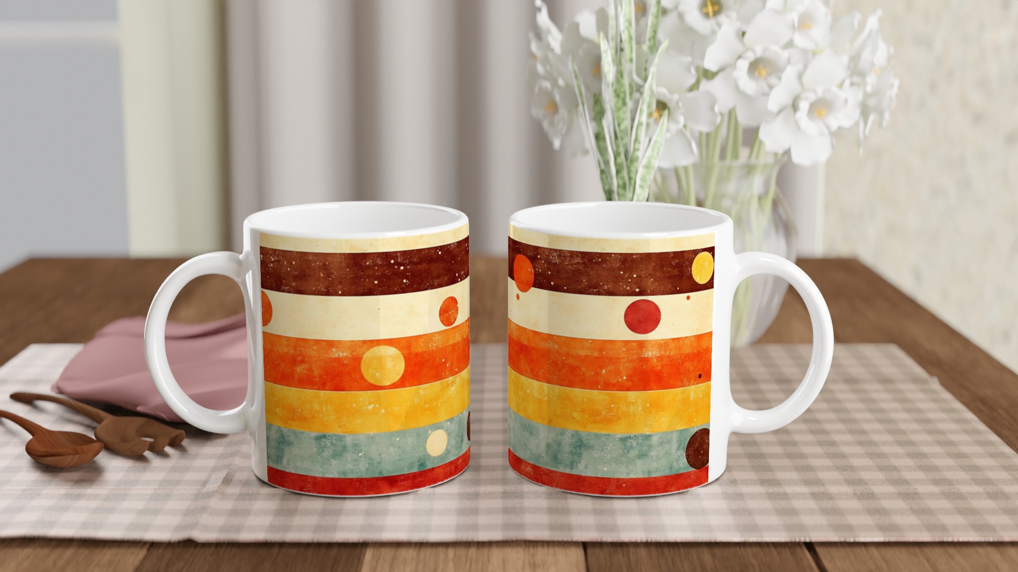 Retro Abstrakt Mugg - 11oz Keramikmugg i Vintage Färger & Geometrisk Design 10 a21adf83-f88b-4c35-bc94-a81a38ced570