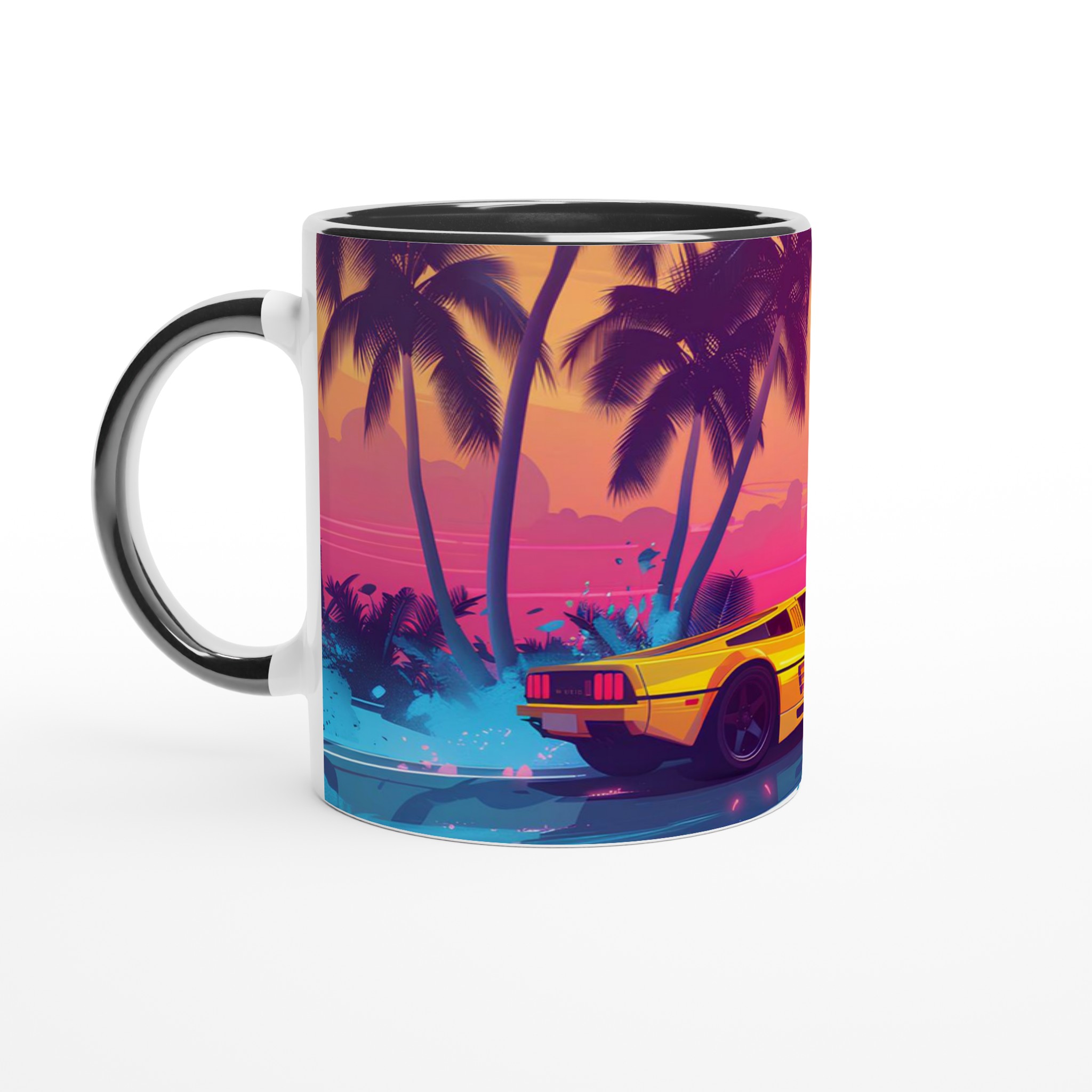 Neon Sunset Retro Sportbil Mugg – 80-tals Estetik i Vit Keramik, Välj Din Färg! 7 a2a75a58-f82f-4960-8e11-8339abeacc75
