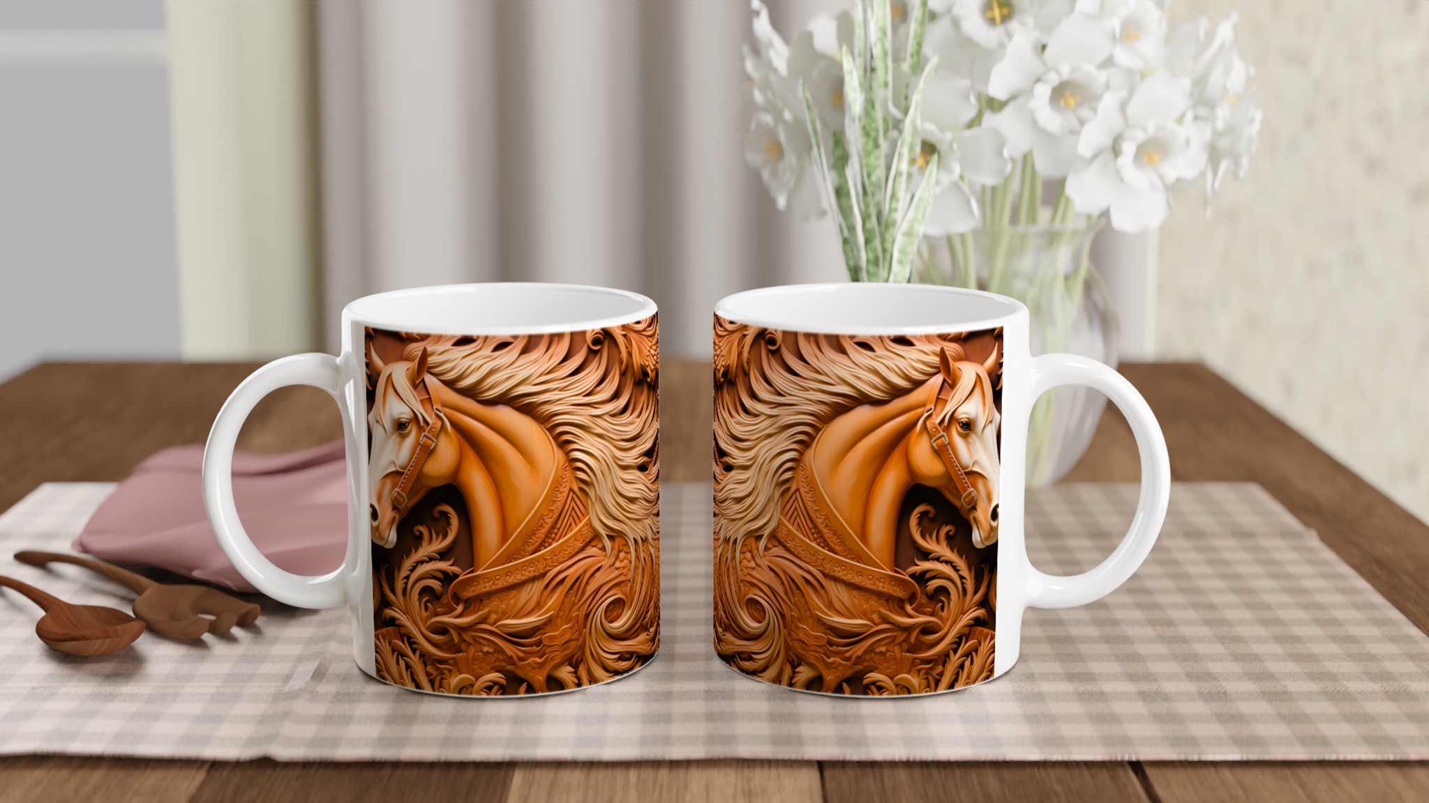 Majestätisk Träsnidad Hästdesign 11oz Keramikmugg – Rustik Charm i Valfri Färg 10 a2f62477-7d17-4d5c-b538-e48c3ea33ceb