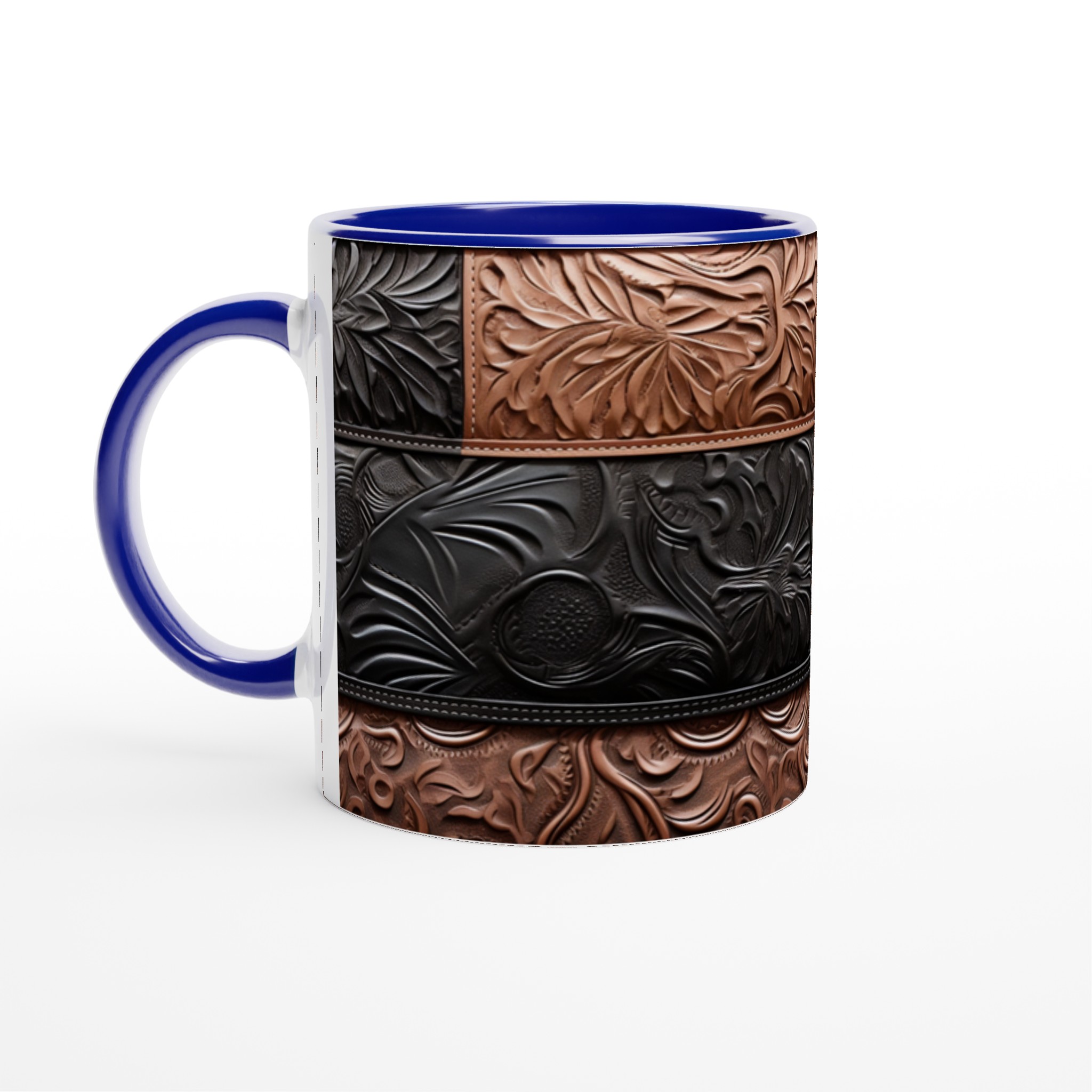 Mugg i präglat läderlook – Robust 11 oz keramikmugg i rustik design, perfekt för hem & kontor 4 a4285bc8-d197-48b0-9950-a38fccb0c620