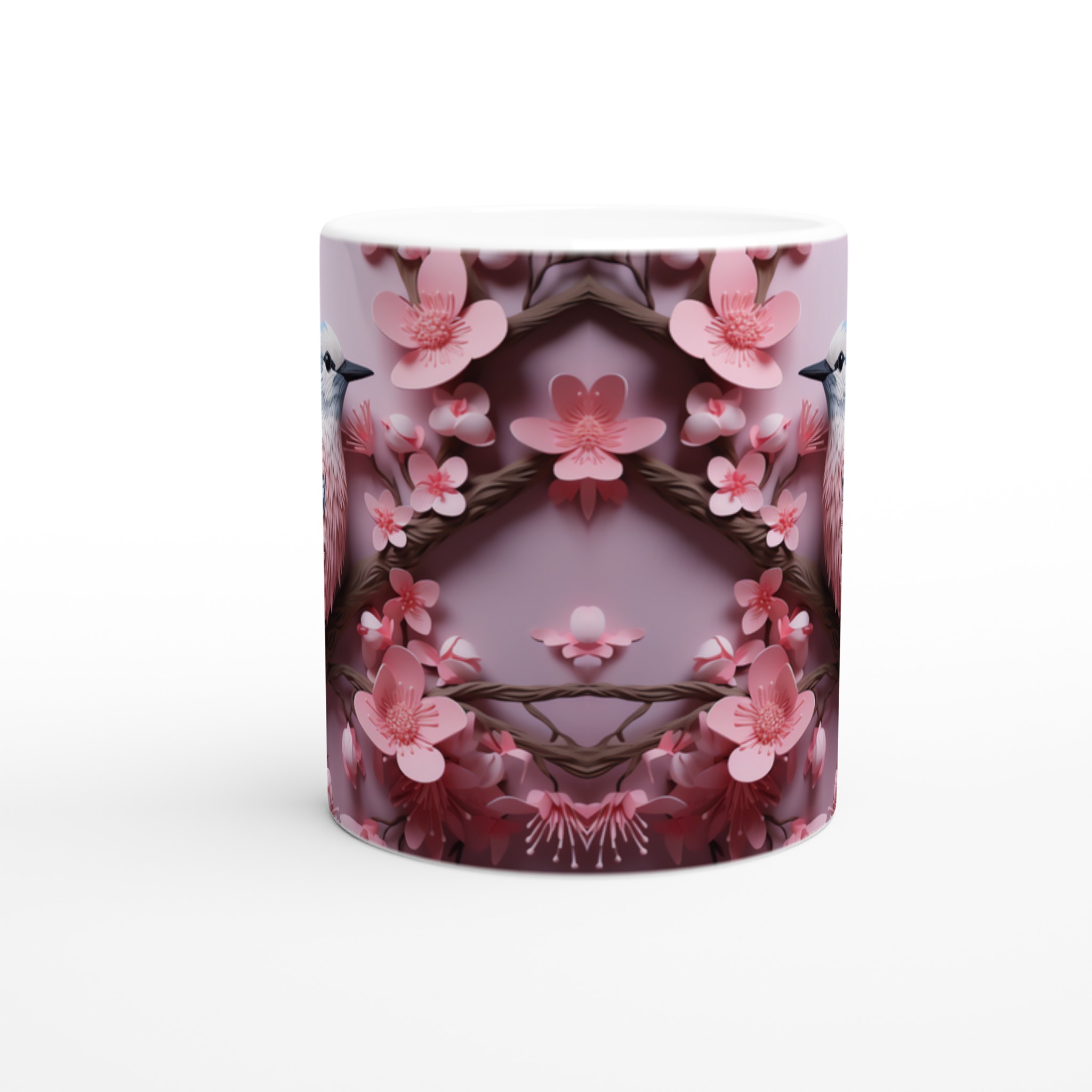 Körsbärsfågel Mugg – Keramisk 11oz Mugg med Drömsk Papperskonst och Vårinspirerade Färgval 8 a4375cd0-358c-4c3e-9de3-981d7636650a
