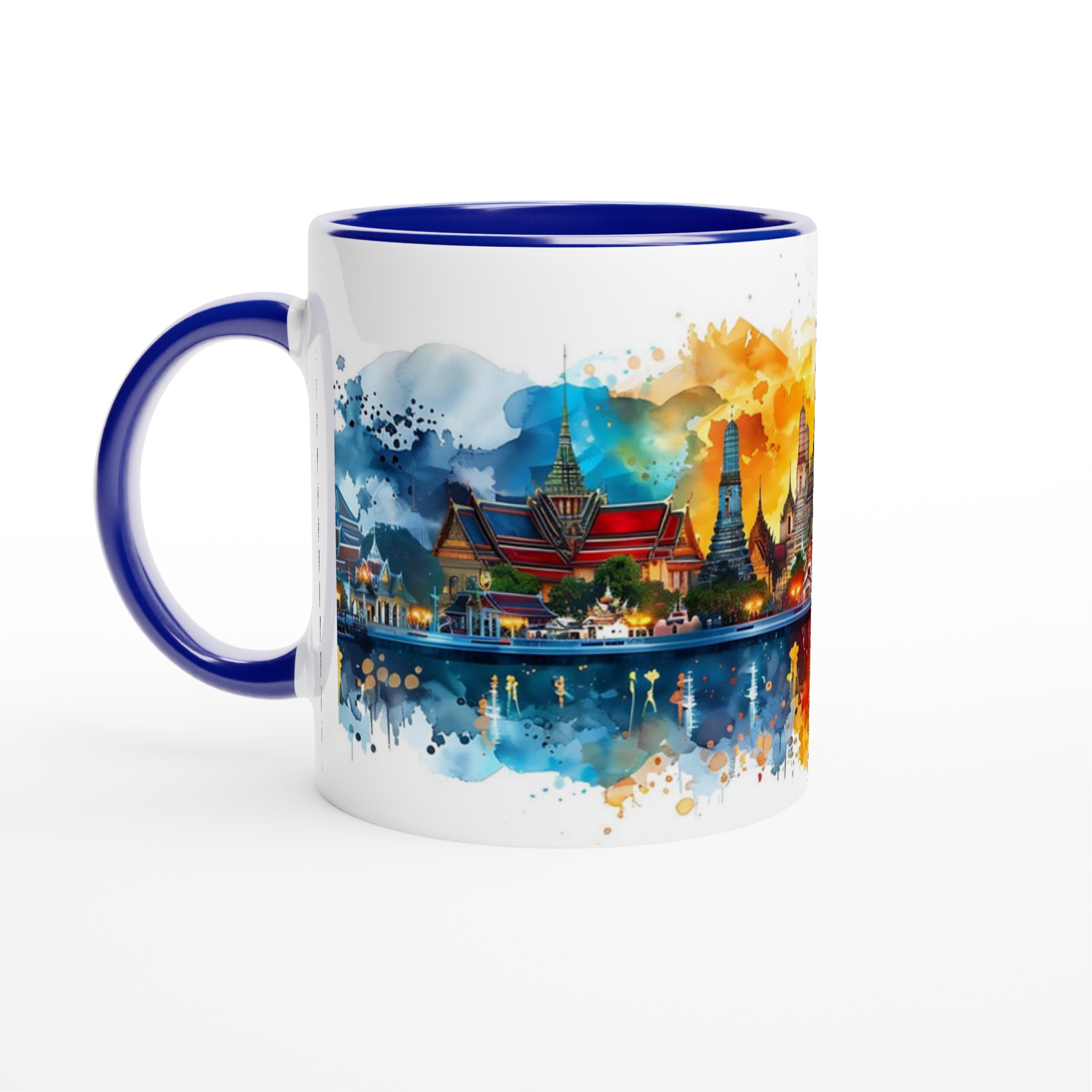 Bangkok Temples Vattenfärgsmugg – 11oz Keramisk Mugg med Vibrerande Thailändsk Silhuett 4 a4993897-463b-4fcf-a109-3d97f626af0f
