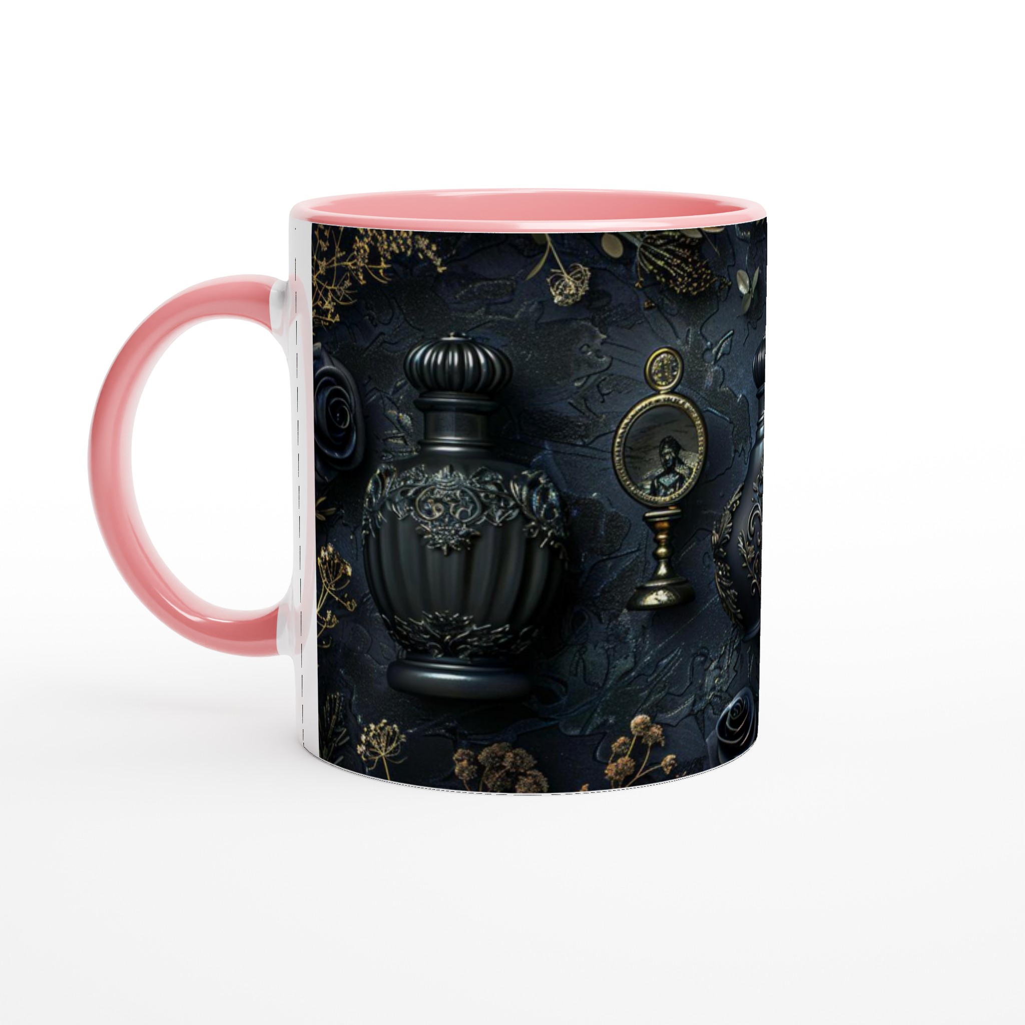 Vit 11oz keramisk mugg med elegant barockinspirerat motiv i flera färger 6 a4c6005f-3945-43b5-83e5-fe6e0679c2a0