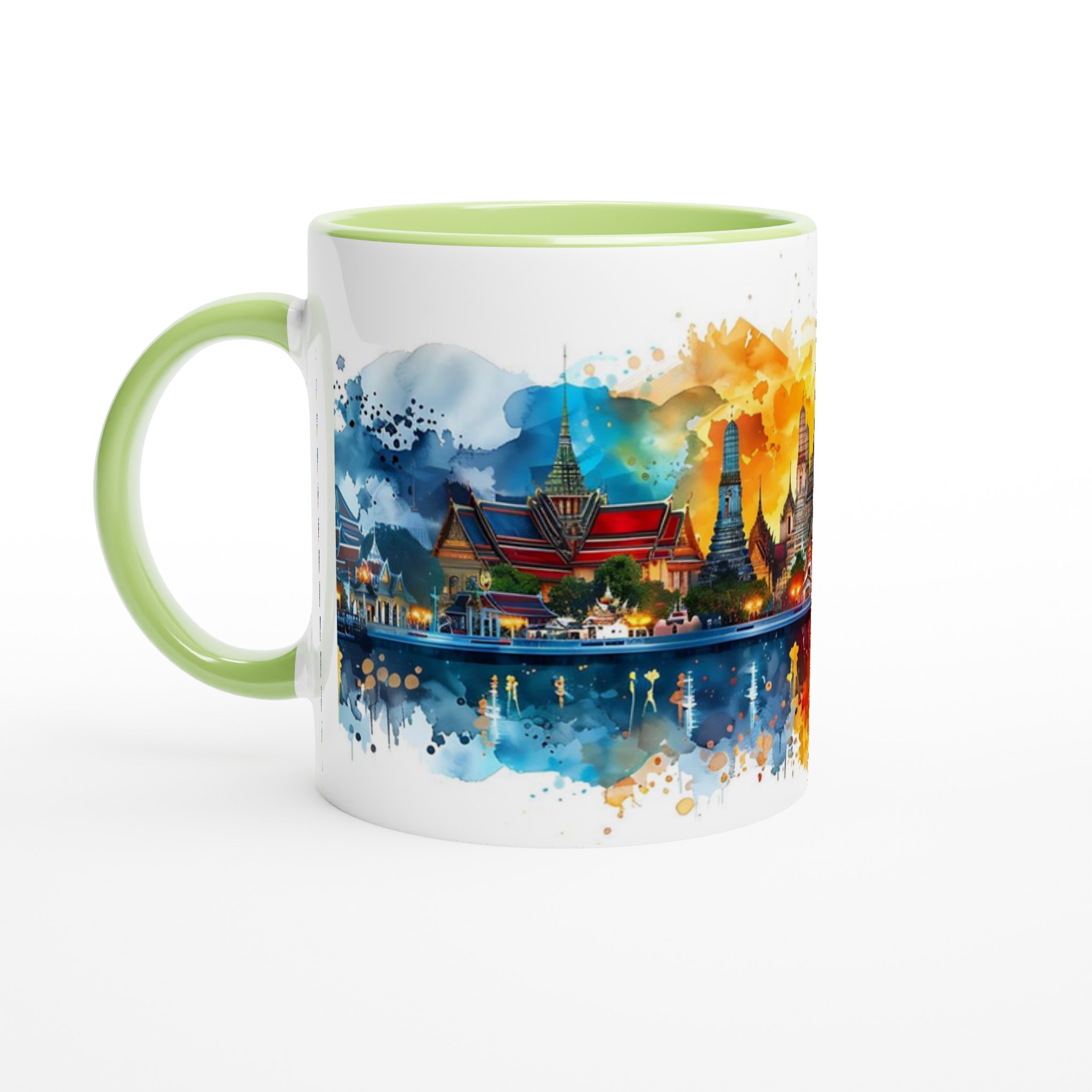 Bangkok Temples Vattenfärgsmugg – 11oz Keramisk Mugg med Vibrerande Thailändsk Silhuett 3 a54a5972-6b86-4b0a-9ae6-5441d3710769