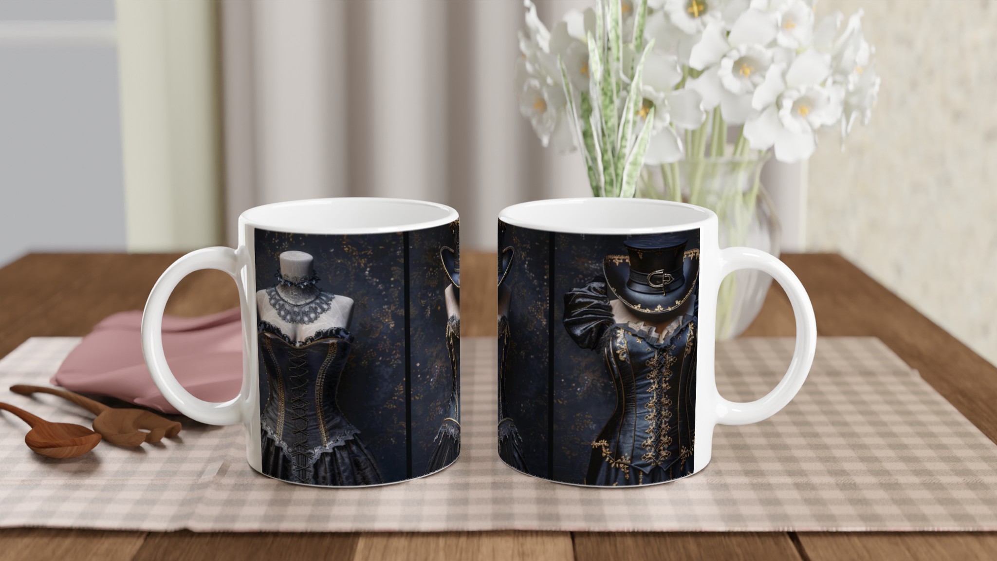 Vit 11oz keramisk mugg med elegant svart och guldig steampunkinspiration – välj bland sju klassiska keramfärger 10 a5dd1bcd-442d-43e7-a693-ea5bdebfc5b3