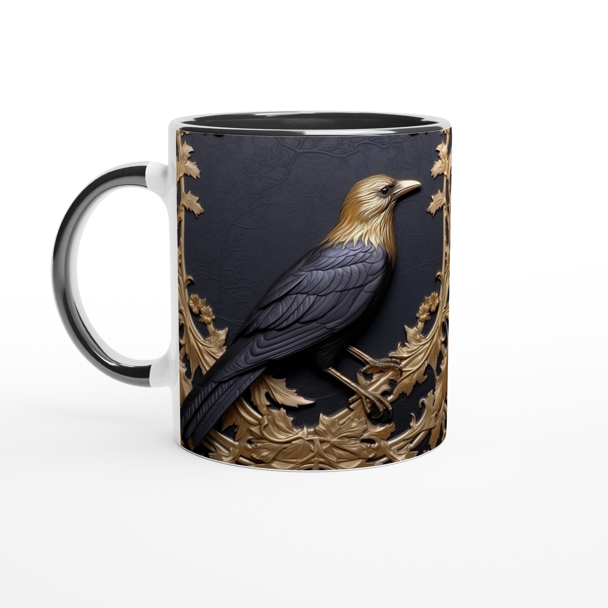 Elegant Vit 11oz keramisk mugg med konstnärligt fågelsmotiv och glansig finish 7 a70a92b0-87da-4e2c-a065-0e38765d7b52
