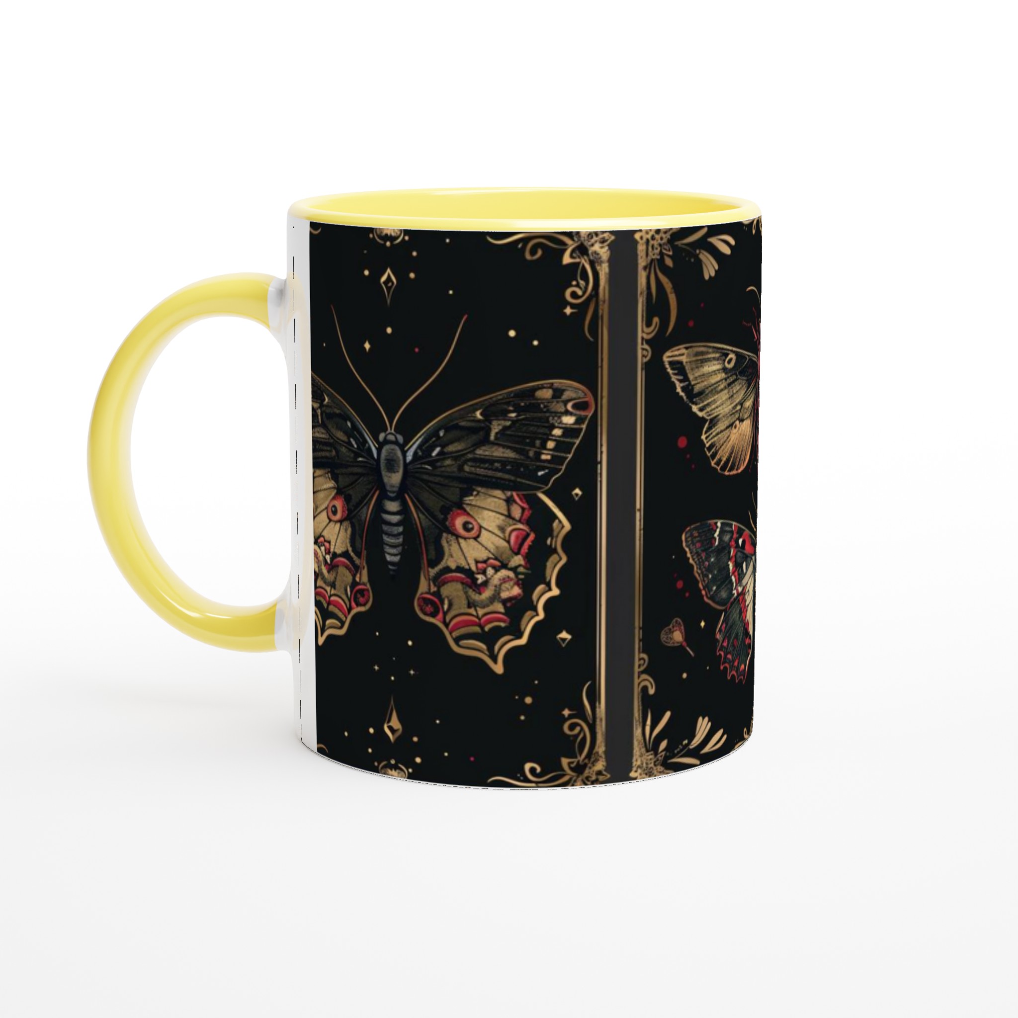 Mystiska Nattfjärilar Keramikmugg – Elegant Guld & Röd Design för Kaffe- och Teälskare, Välj Färg! 5 a712ffde-f412-45f8-aa6d-b668c50e9713