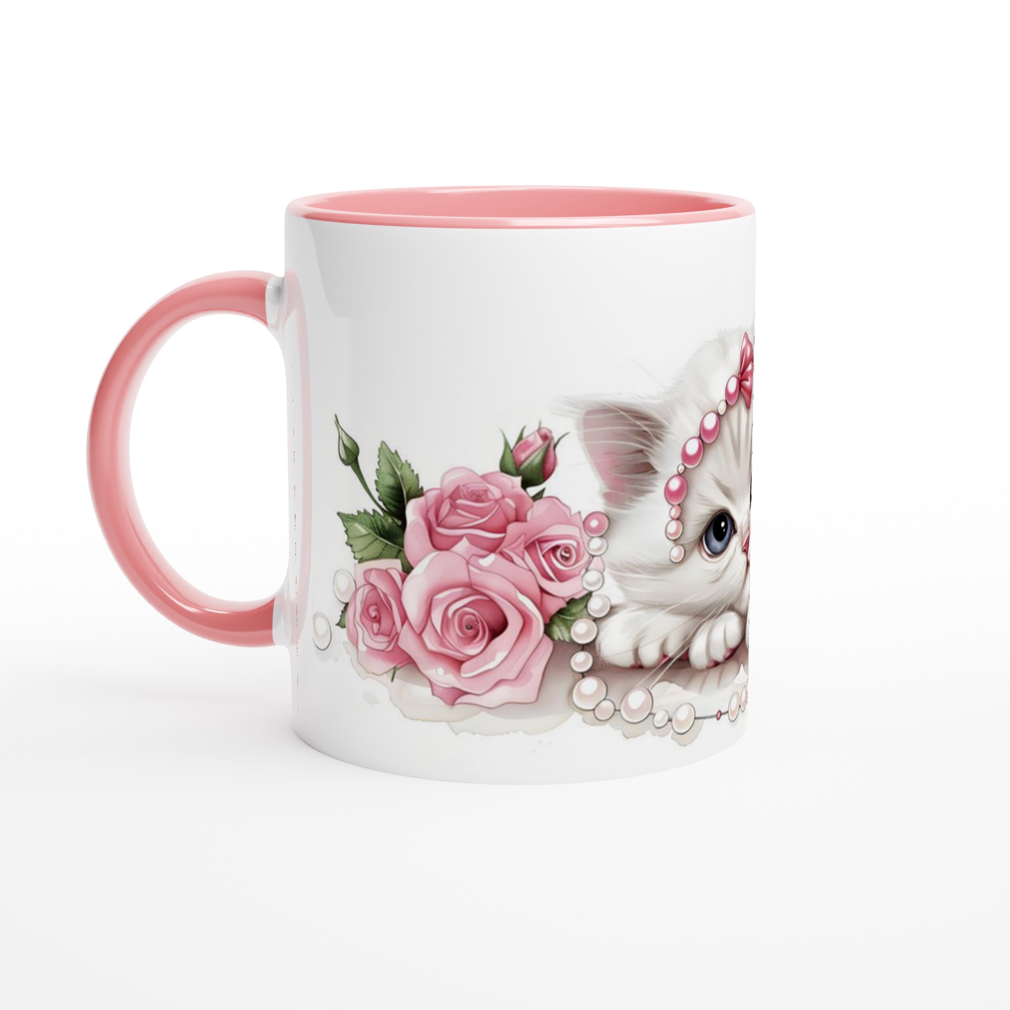 Söt kattunge och rosor 11oz keramisk mugg – charmig design för kaffeälskare i flera färger 6 a78c9efd-d995-43aa-b5e2-cd19d7e27feb