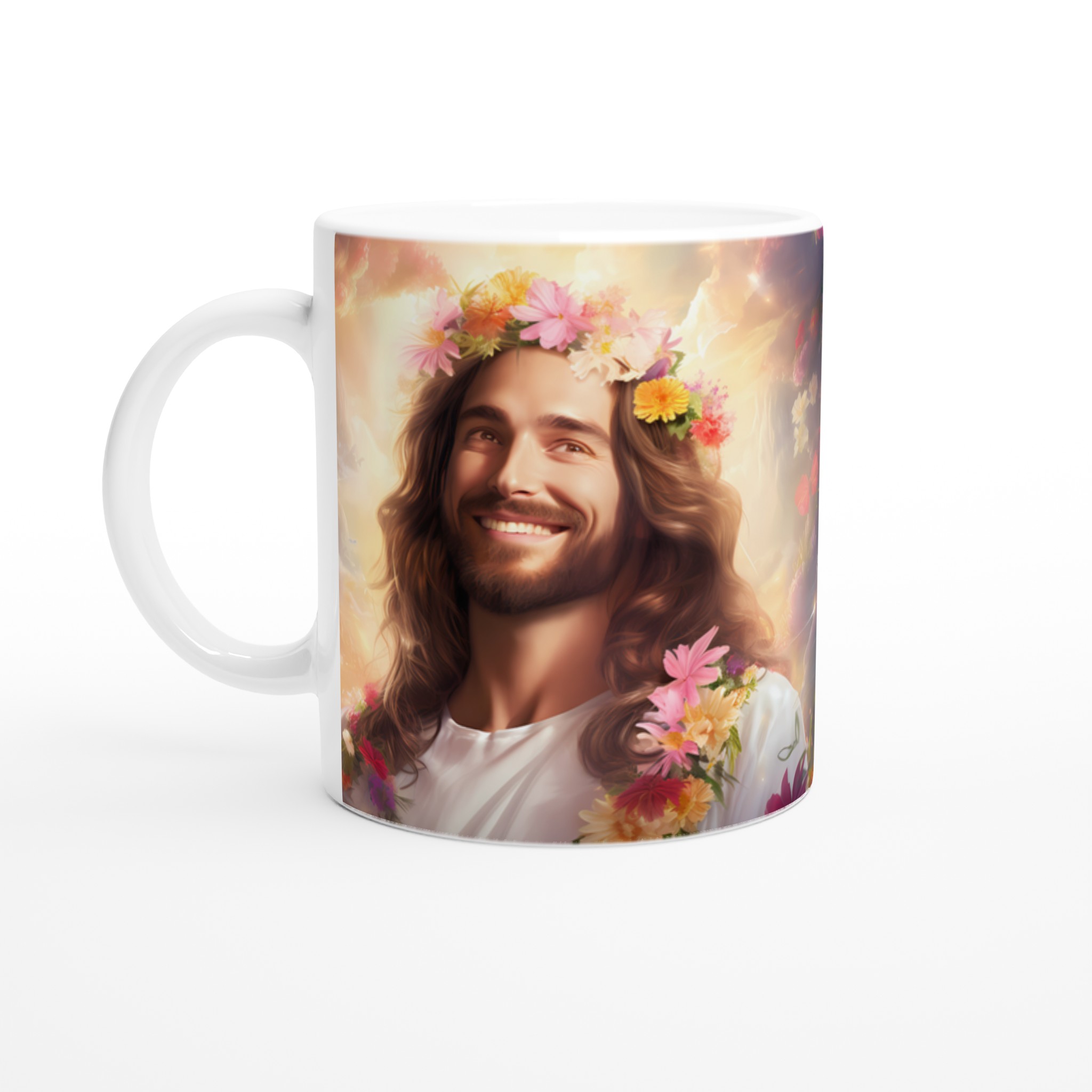 Jesus i Blomsterkrans 11oz Keramisk Mugg – En Strålande Påminnelse om Glädje & Hopp 1 a80a5016-8baf-4bbf-8222-f239103ef5c6