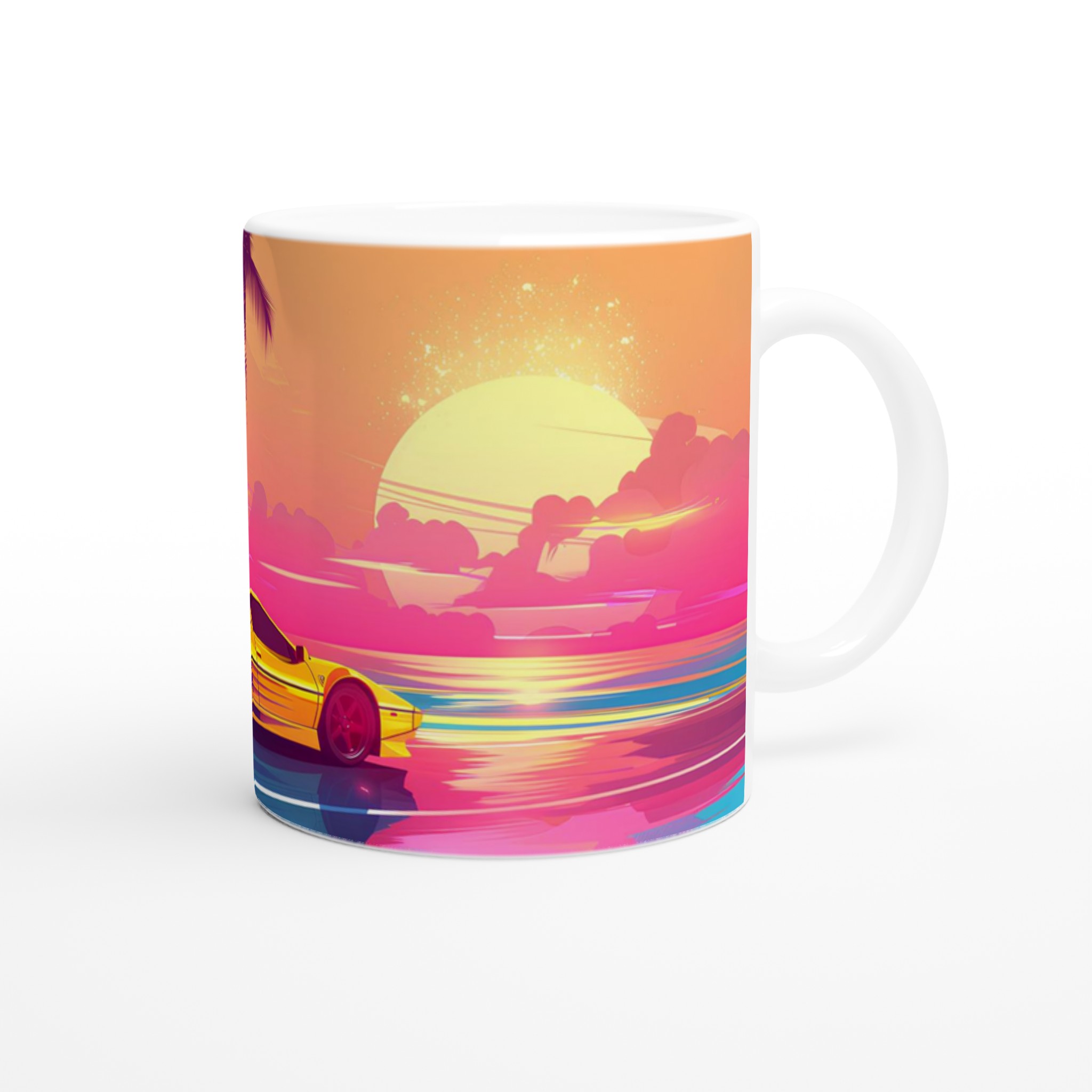Neon Sunset Retro Sportbil Mugg – 80-tals Estetik i Vit Keramik, Välj Din Färg! 9 a947d7bd-707c-46a2-bda8-18e56545432b