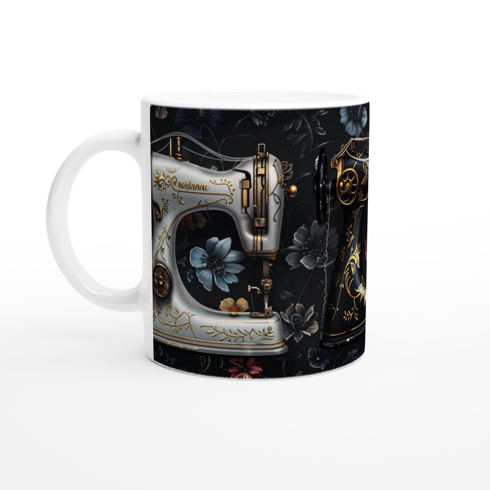 Vit 11oz keramisk mugg med elegant vintage symaskinsdesign i flera färgval 1 a9a82610-4bd5-4269-868a-b24175b8bc79