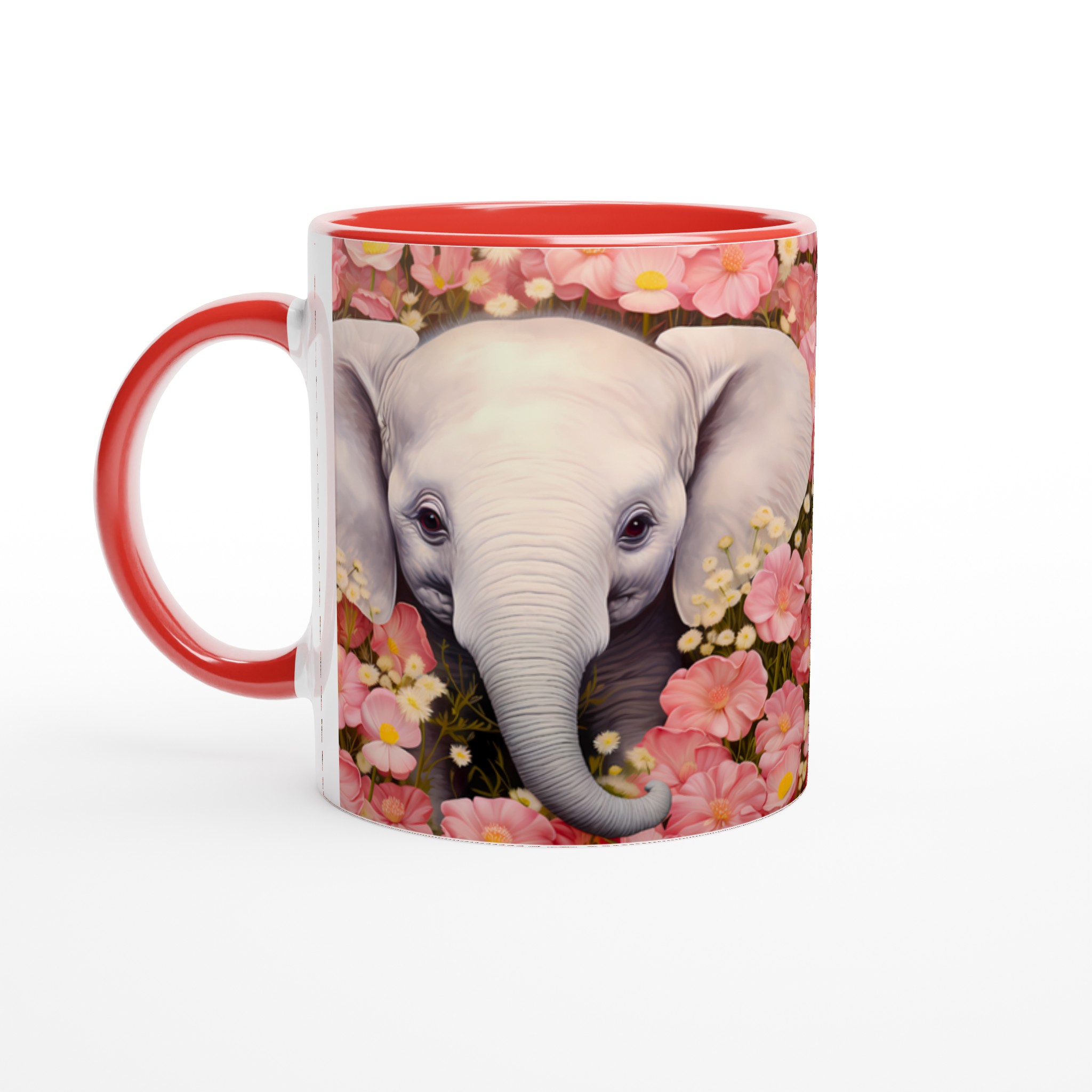 Söt Elefant Bland Rosa Blommor – 11oz Keramikmugg i ditt val av färg 2 a9ba7171-673a-4c6a-8529-5b8b37cb4760
