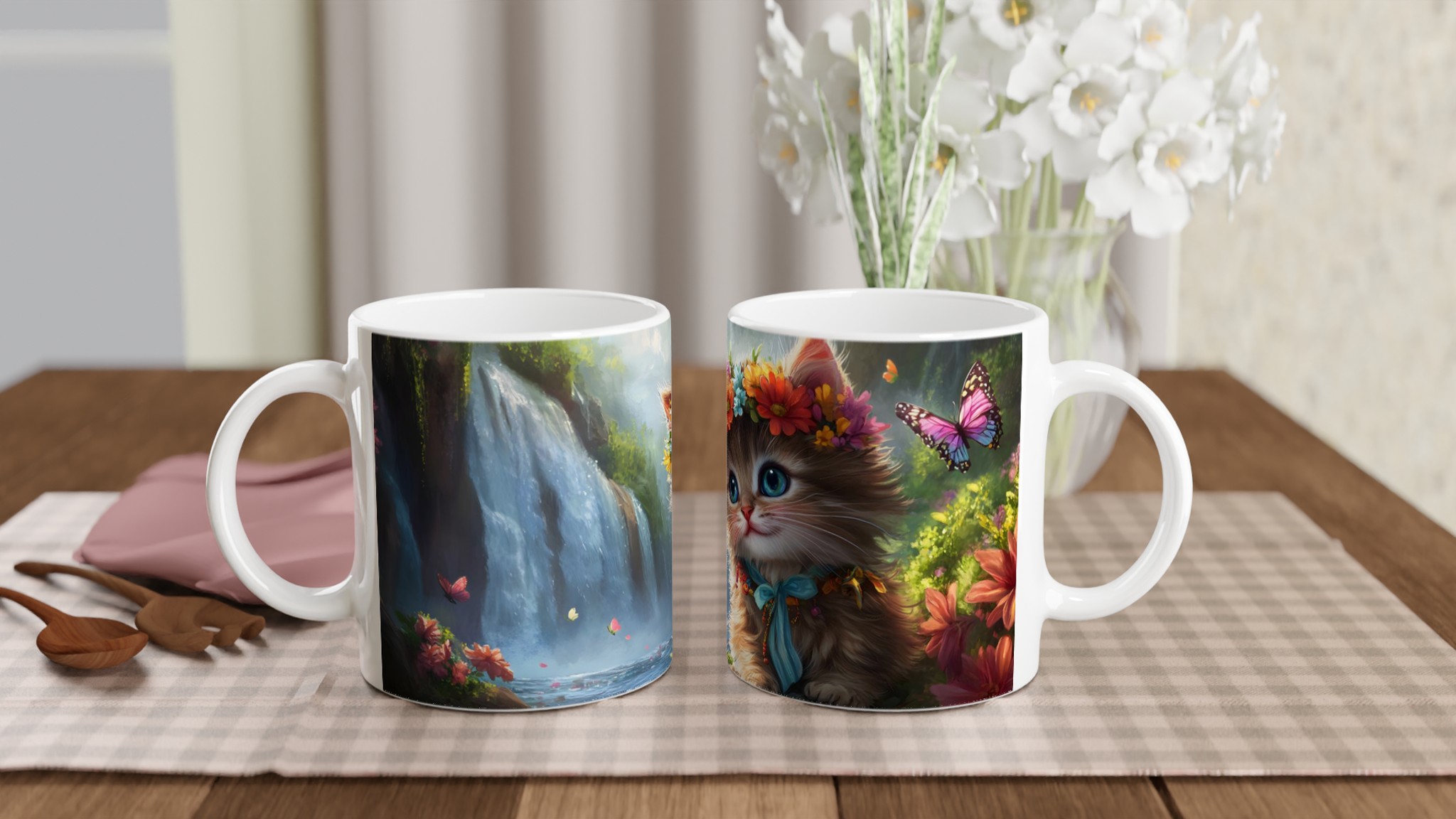 Mugg med Blomsterkrans Katt – En Bedårande Vän för Kaffet. Välj bland 7 Förtrollande Keramiska Färger! 10 aa0a2304-bd98-44fb-9496-e65931f8da41