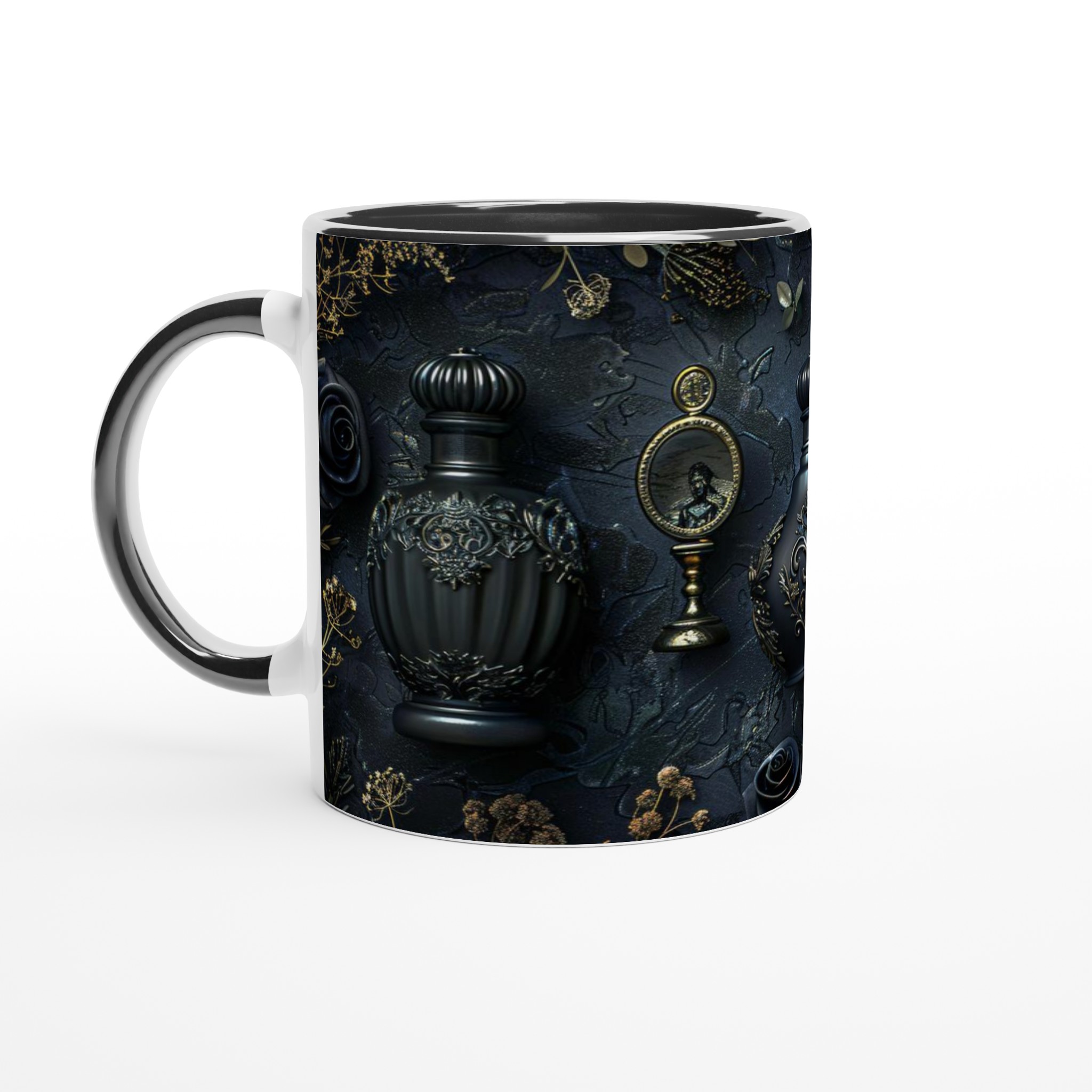 Vit 11oz keramisk mugg med elegant barockinspirerat motiv i flera färger 7 aa291f93-ebd3-4db4-aa95-0492e236b046