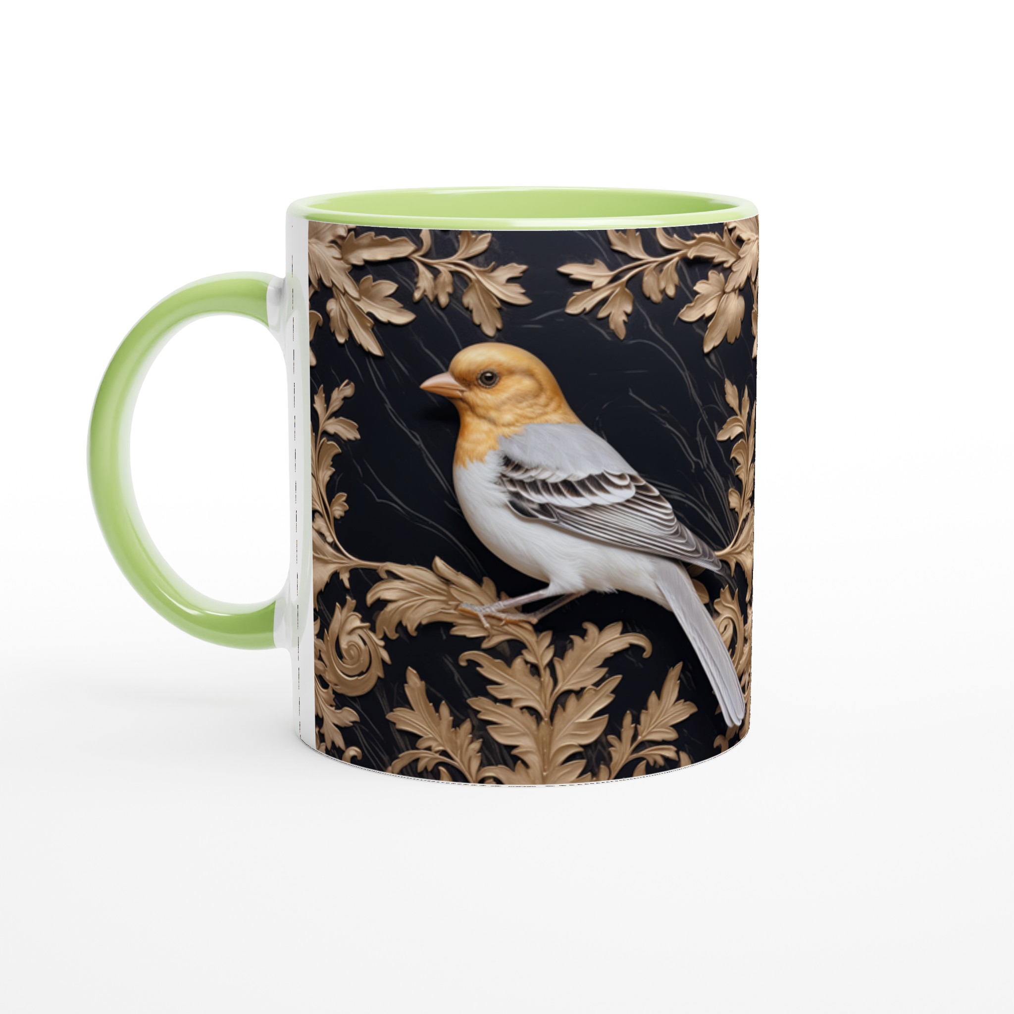 Lyxig Fågelkonst Mugg – 11 oz Keramisk Kaffemugg med Gyllene Bladverk, Välj bland 7 Eleganta Färger 3 aa3c2364-8b34-41e0-9c45-c99d43dfaf8b