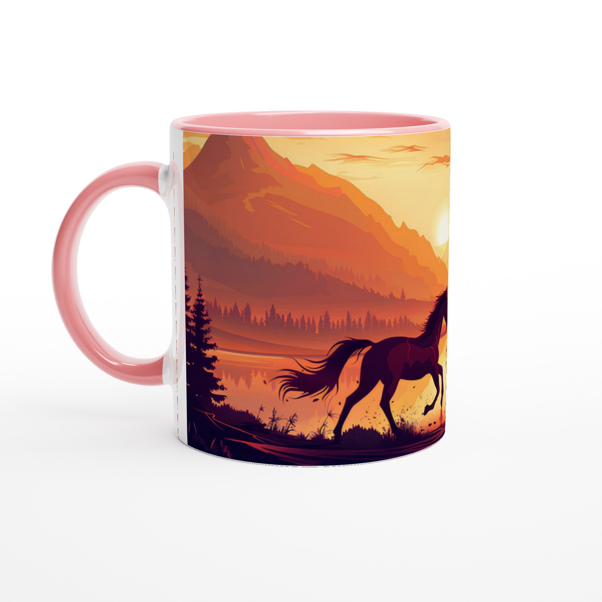Vildhäst vid Solnedgång Keramisk Mugg - 11oz Konstnärlig Design i Ditt Val av Färg 6 aad0ba8b-8b93-4de6-b180-4ff70435081c