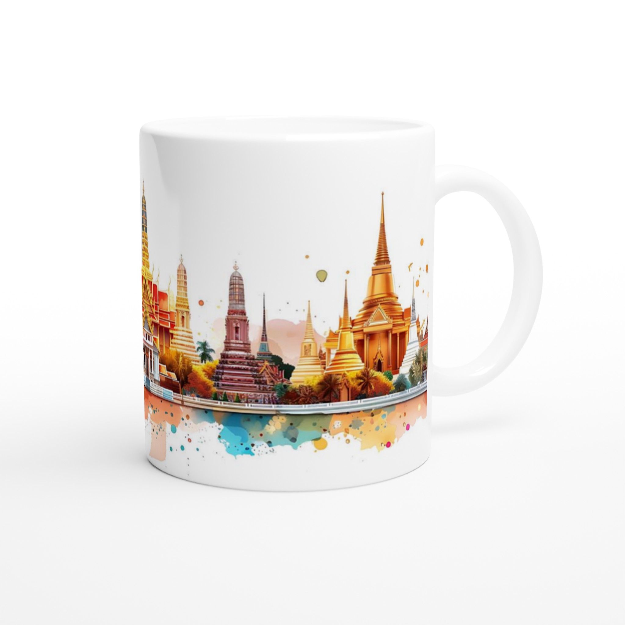 Bangkok Skyline Akvarell Mugg - 11oz Keramikmugg i Valfri Färg, Diskmaskinsäker & Livfull Design 9 aad1052f-3c52-4191-bbf9-924f454e3241