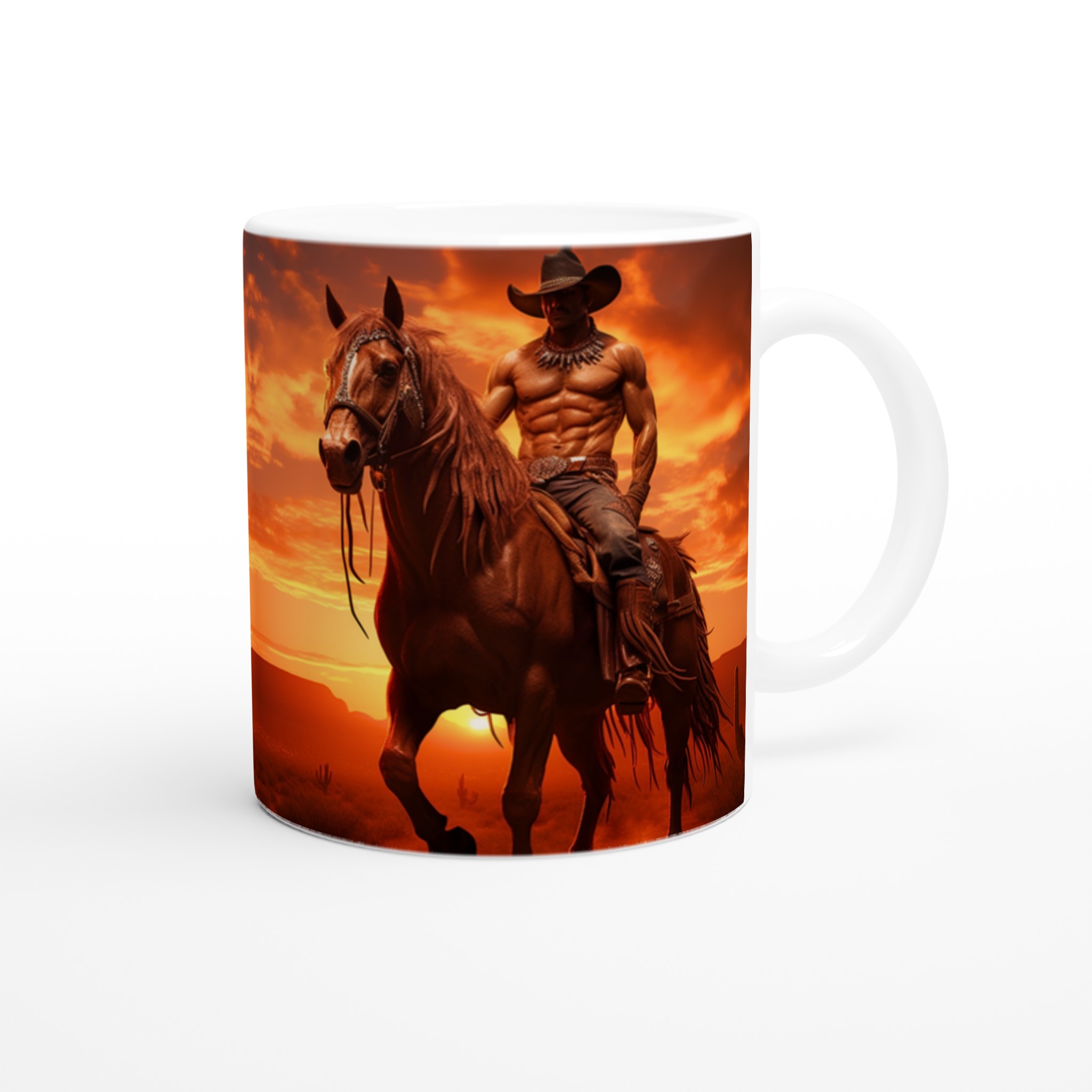 Vilda Västern Solnedgång Mugg – 11 oz Keramikmugg med Musklig Cowboy & Häst 9 ac36075e-ab46-49c0-a3ec-1f956a9a3c55