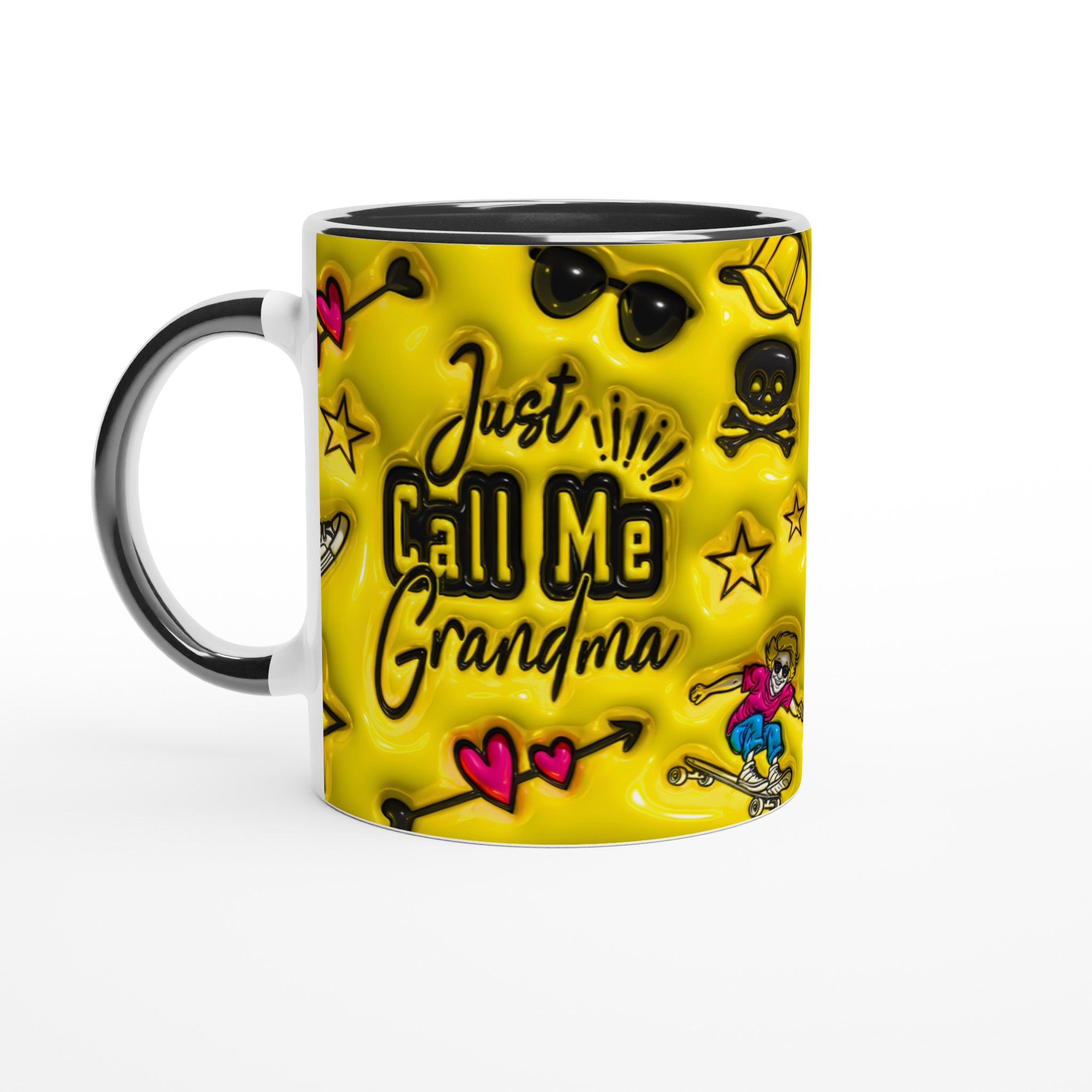 Cool Skateboard Grandma Mugg – 'Just Call Me Grandma' i Levande Gult – En Kärleksfull & Rolig Present! 7 acf1db77-0692-4446-aea9-d3b9c9c87fd2
