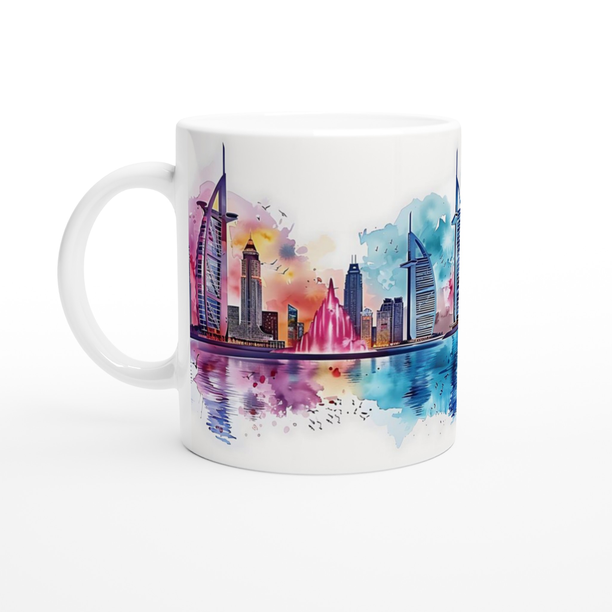 Dubai Akvarell Stadssiluett Mugg - Konstnärlig Kaffekopp med Burj Khalifa & Burj Al Arab i Levande Färger 1 ad0929db-3817-4e01-b52d-485c7ceadce9