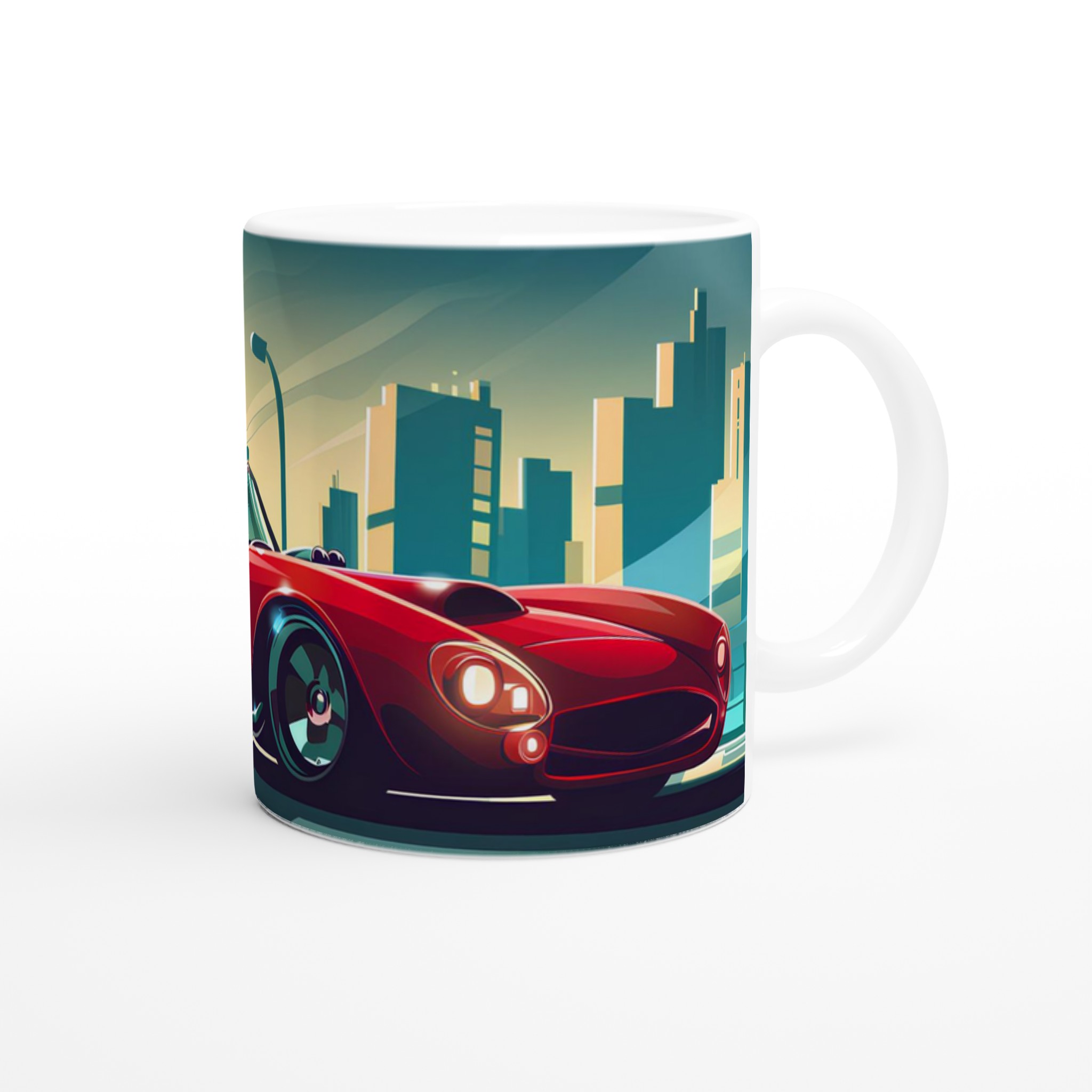 Red Racing Car Stadsbild Kaffemugg - Retro Sportbil Keramikmugg, 11oz 9 ad211c38-7342-4b6e-bcb2-6c249d0d9a23