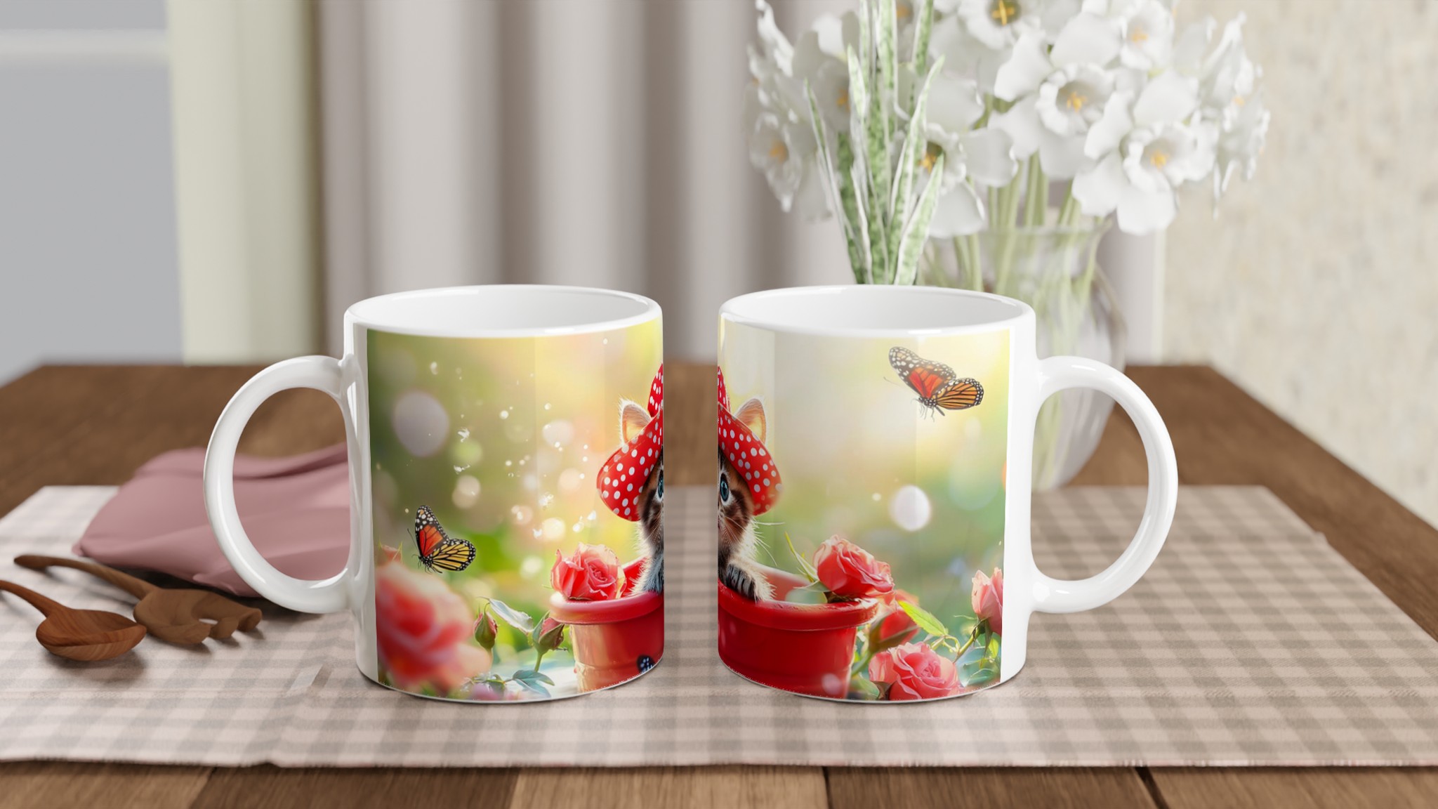 Mönstrad 11oz Keramisk Mugg: Kattunge i Röd Hatt – Välj din färg! 10 ae230c3f-033c-469f-83cc-14df5cb0a82b