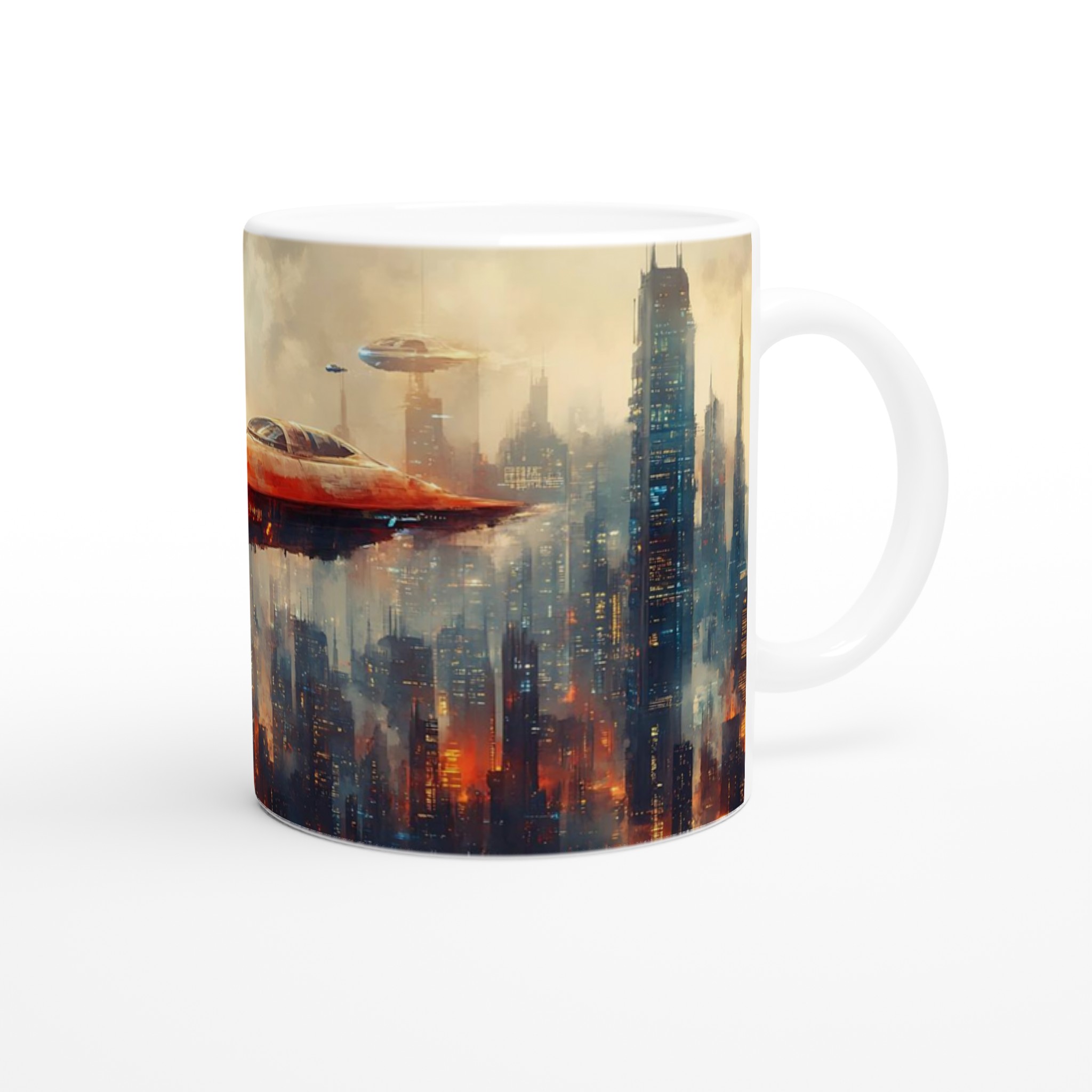Futuristisk Stad Mugg - Sci-Fi Flygande Farkoster & Stadsbild Konst på 11oz Keramik 9 ae7105ad-8eca-4503-a590-d991700ede9d