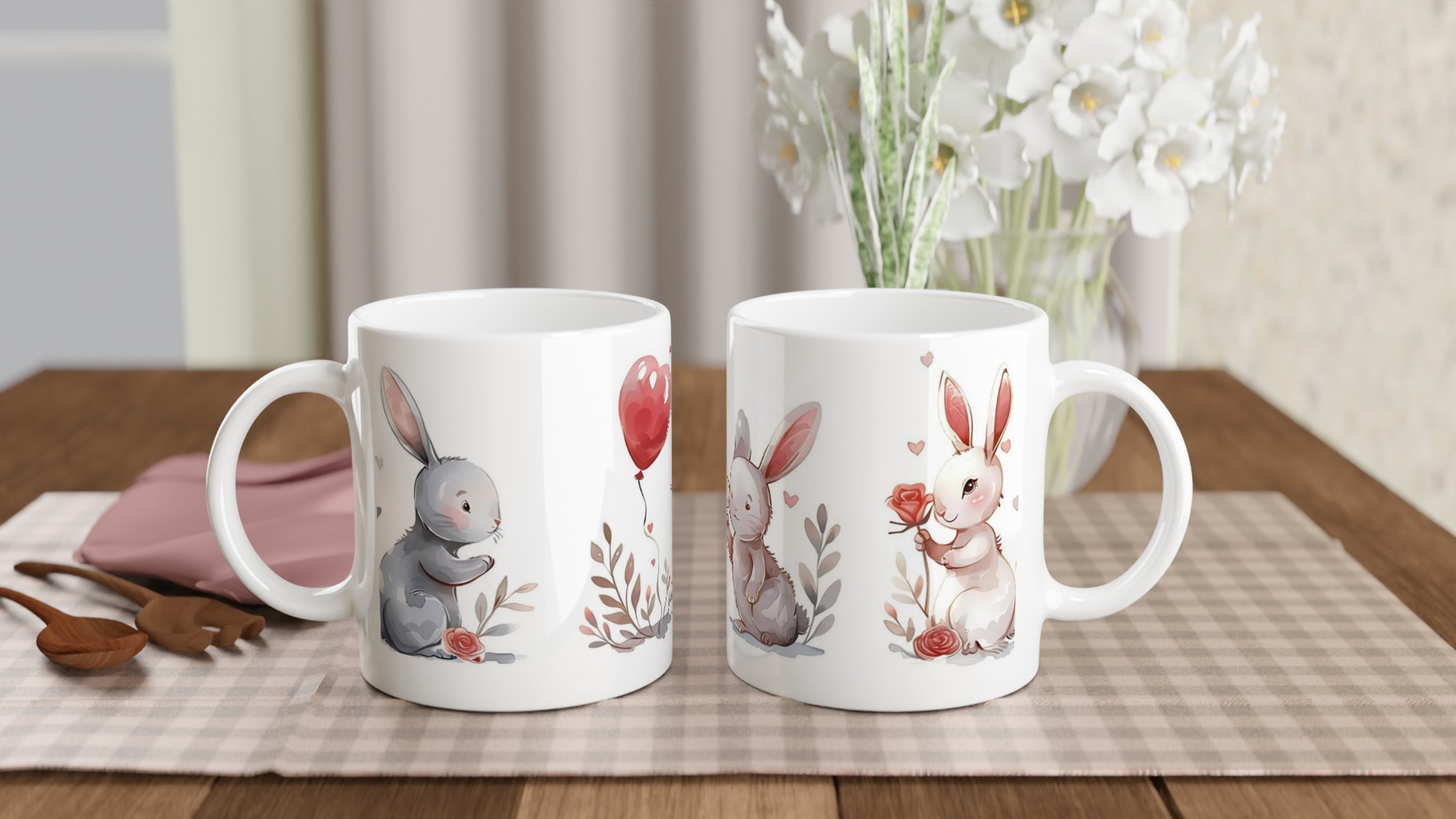 Söta kaniner akvarell 11oz keramikmugg – personlig present i valfri färg 10 af111fca-20cd-4cd4-aa6e-0dee833721be