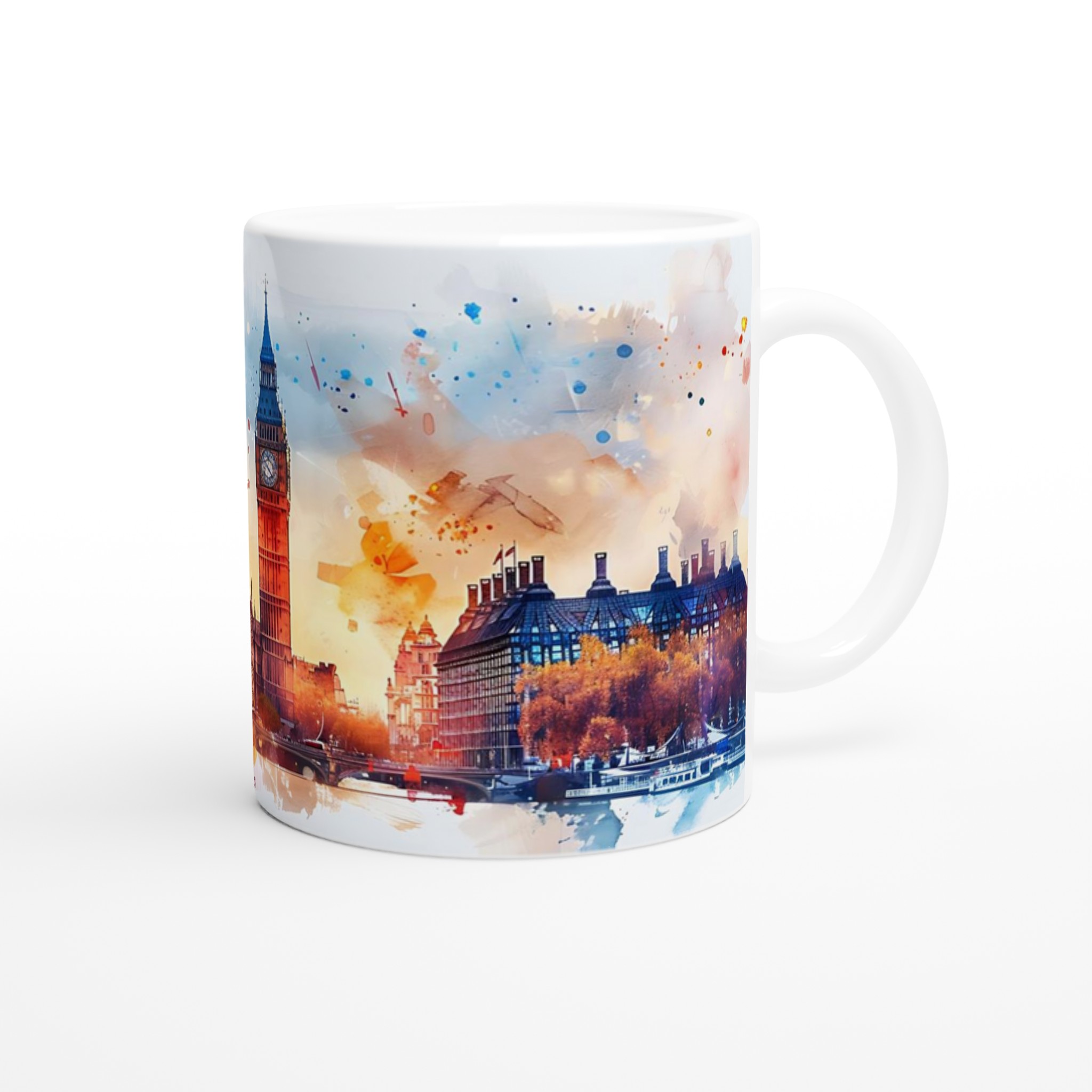 London Watercolor Skyline Mugg – Konstnärlig Silhuett i Klara Färger, 11oz Keramikmugg 9 afaea982-ce00-42a1-a72e-e08ddc55c9bc
