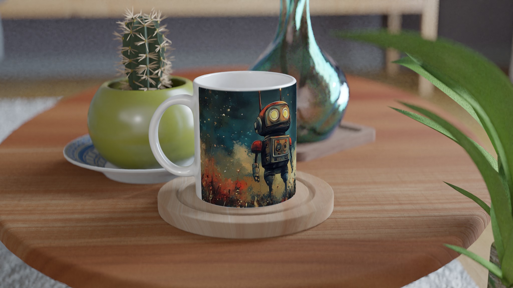 Retro Roboter Äventyr Mugg – Sci-Fi Konst Keramikmugg i ditt val av 7 färger 9 b0782704-1965-410e-bdc0-548c62cb78cc
