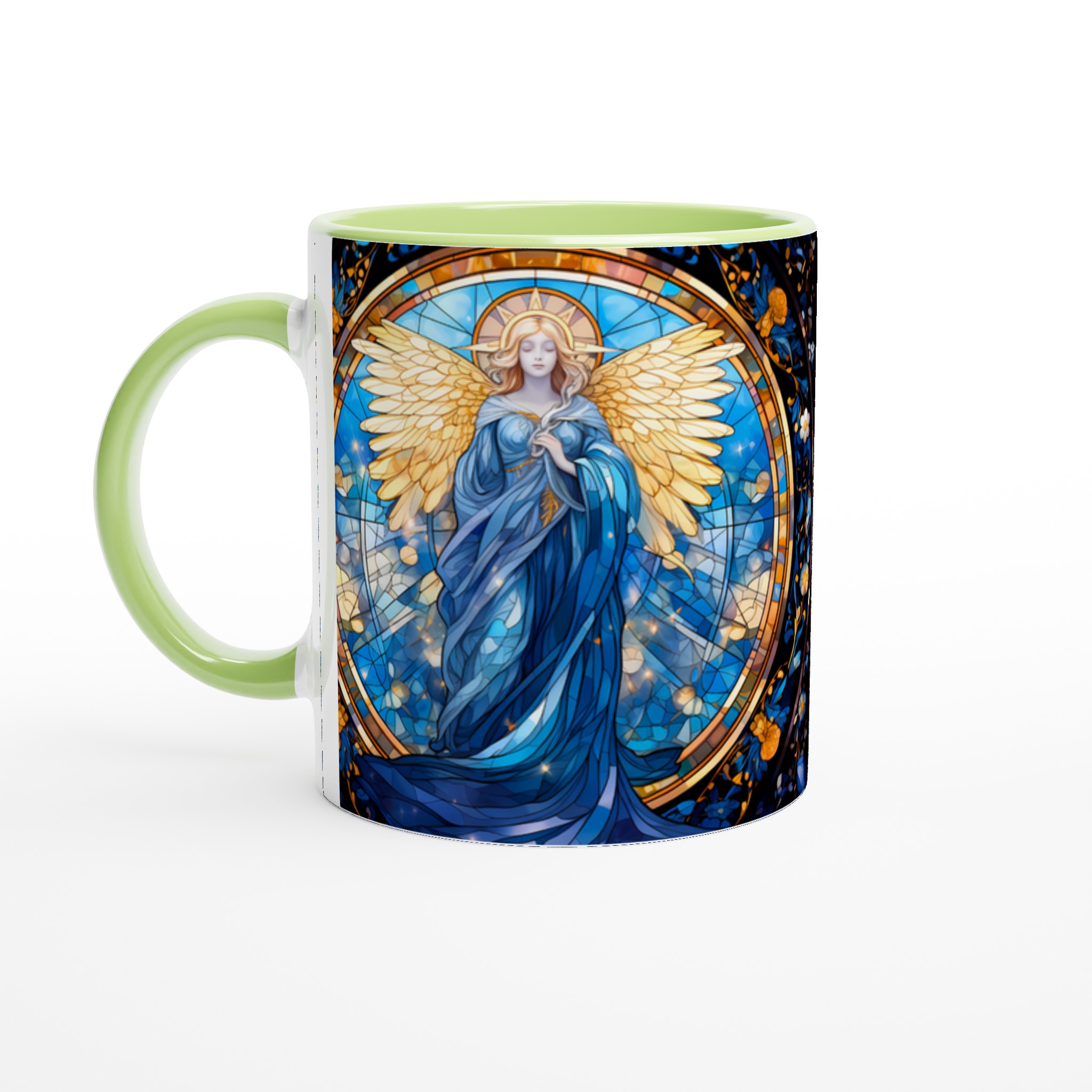 Ängel i Blått - Fönster Mugg: 11oz Keramisk Kaffekopp med Sakral Konst 3 b16b6be1-23ab-425a-90f2-4bb7b467bb97