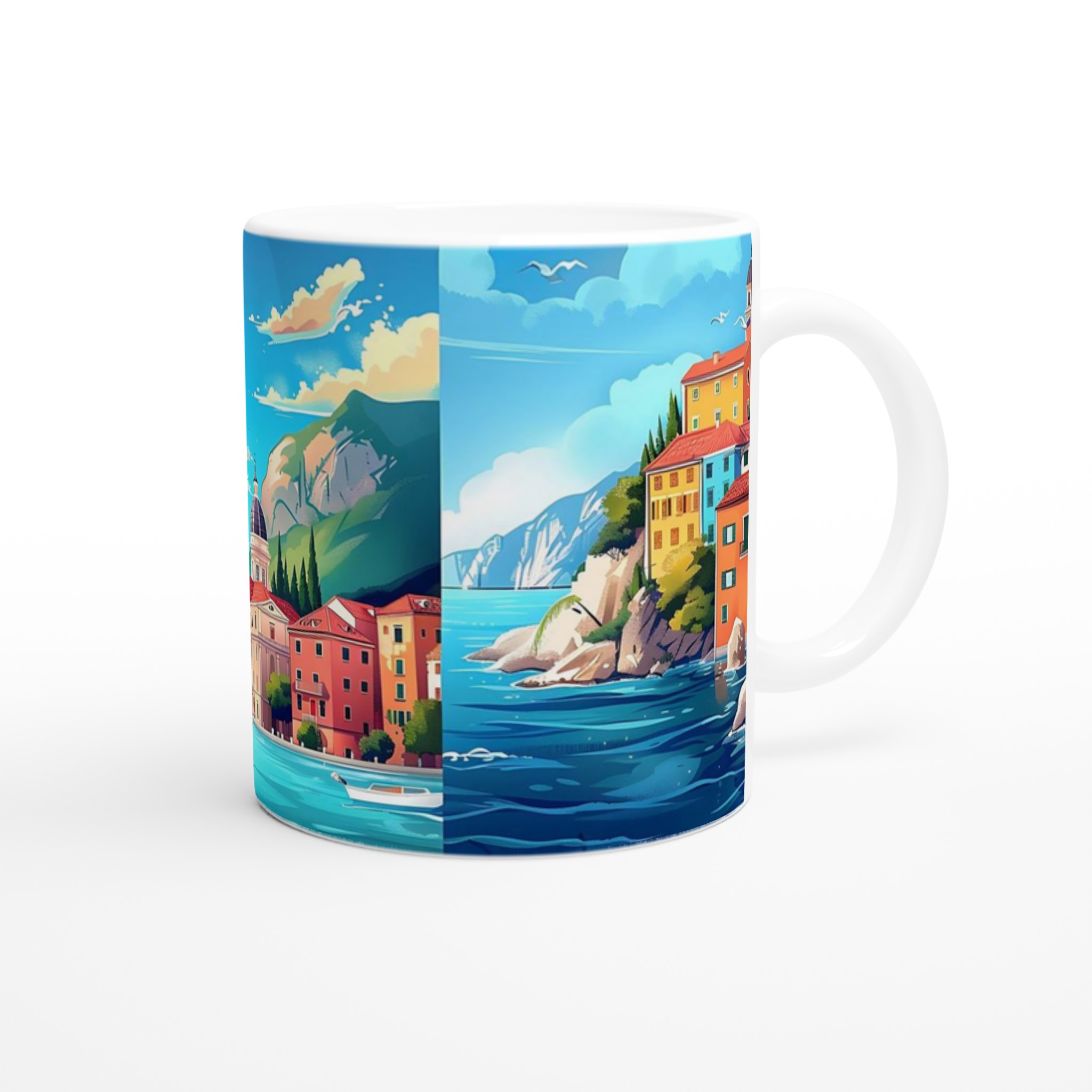 Italiensk Kust Charm – 11oz Keramikmugg med Pastellfärgad Medelhavsutsikt 9 b1c7a77c-6892-46b3-a086-388f5f799432