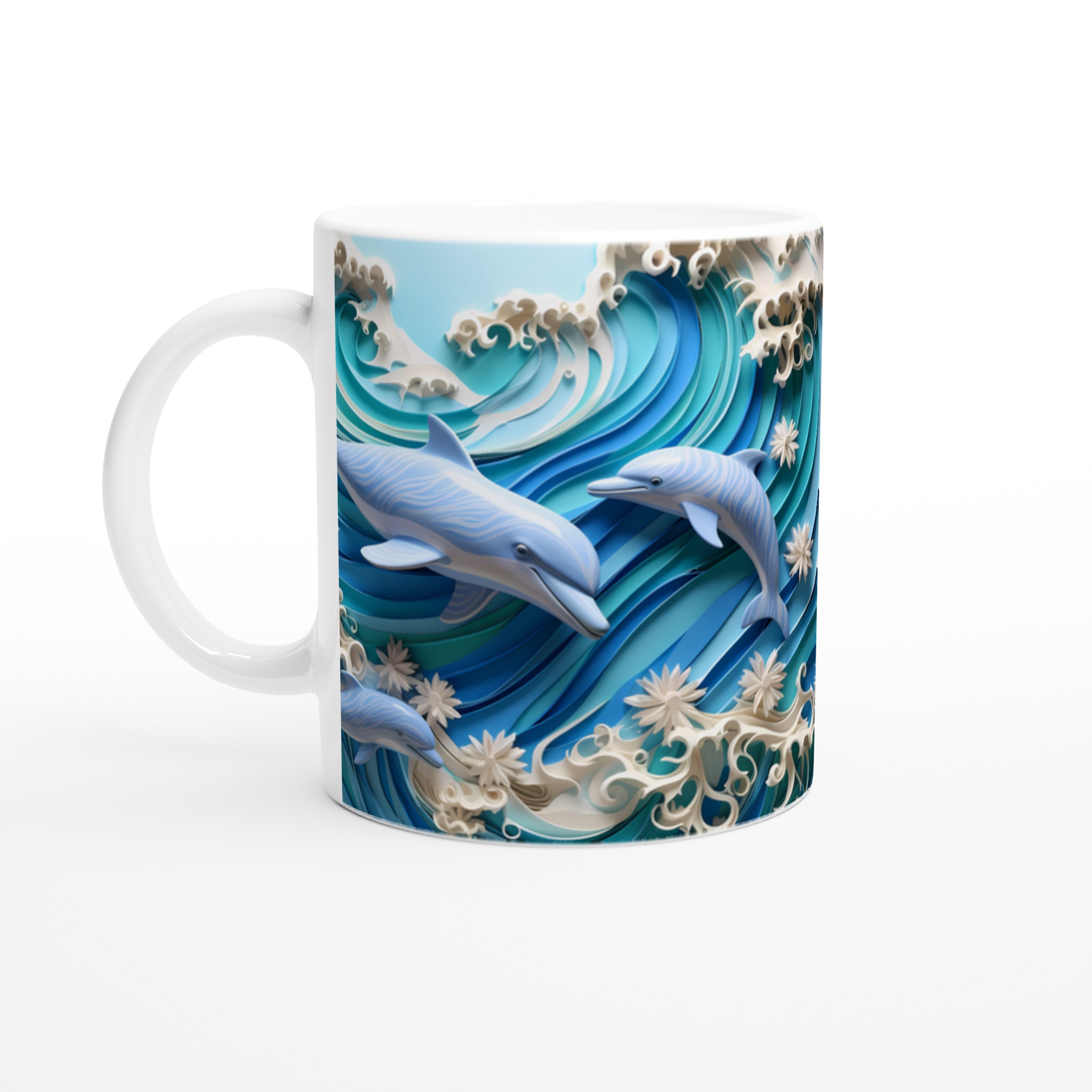 Delfiner i Oceanens Dans 11oz Keramisk Mugg – Ett Konstverk i Havsblått, Välj Din Färg! 1 b2423794-f707-4efe-b26d-8f093254c6c7