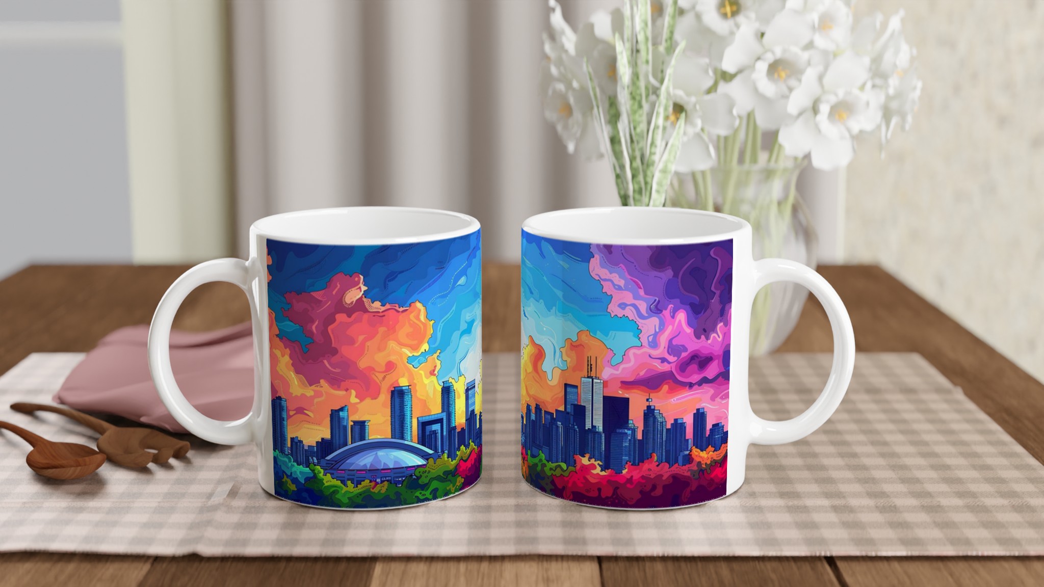 Toronto Skyline Abstract Art Mugg – Levande Stadsbild i Pop Art Stil, Välj bland 7 Keramiska Färger 10 b35231f6-8469-4ba0-8da4-e2d70bc08471