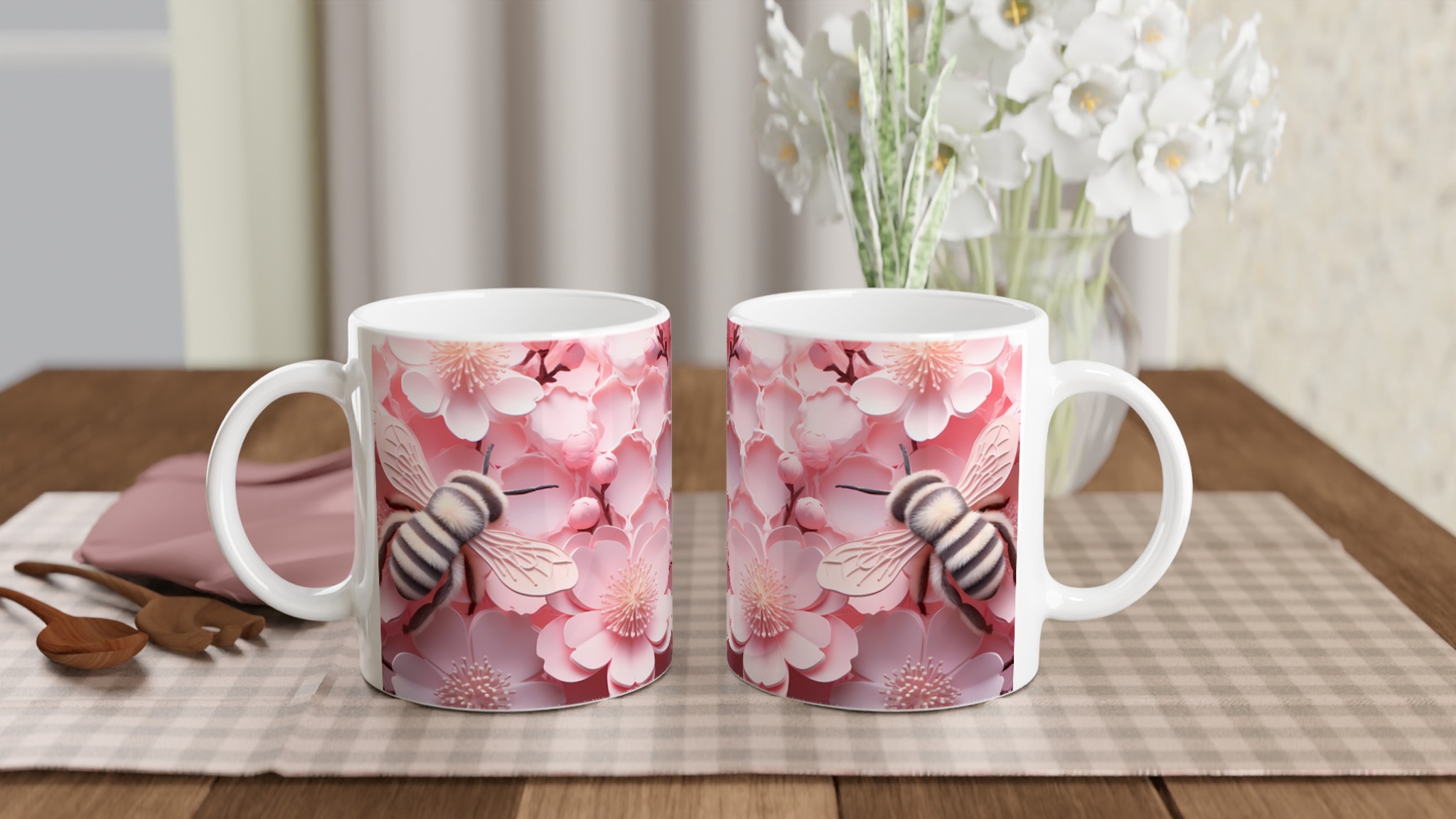 Pastellrosa Blomstermugg med Bin – 11 oz Keramikmugg för Vårkänslor & Naturnära Charm 10 b3a79549-f016-4ac3-9ca5-2f5d416c1166