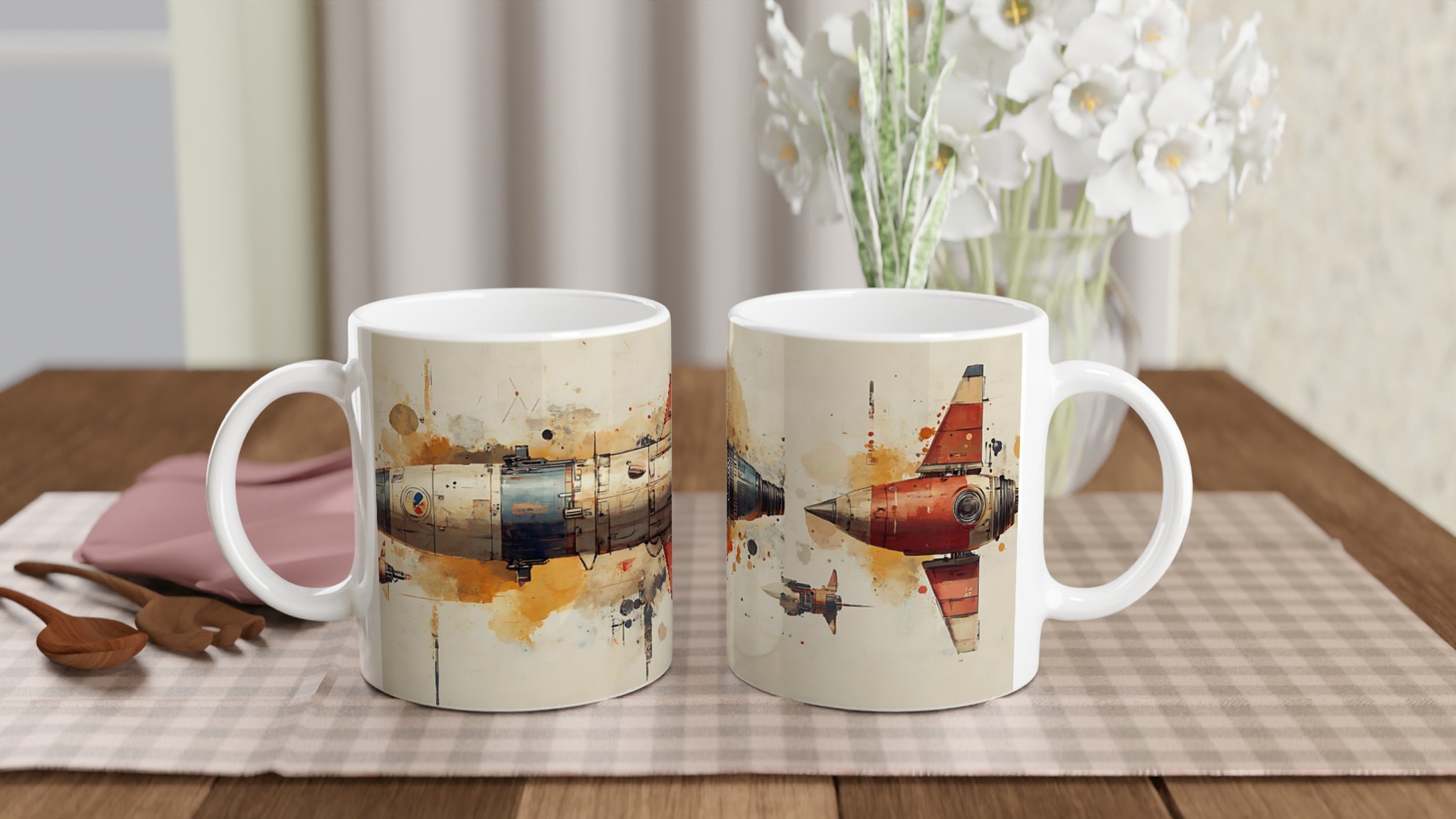 Retro Rymdskepp Keramisk Mugg – Konstnärlig Akvarellstil för Din Favoritdryck, Välj Bland Flera Färger 10 b469f122-a41d-4892-8baf-ff0e2bf0fb9e