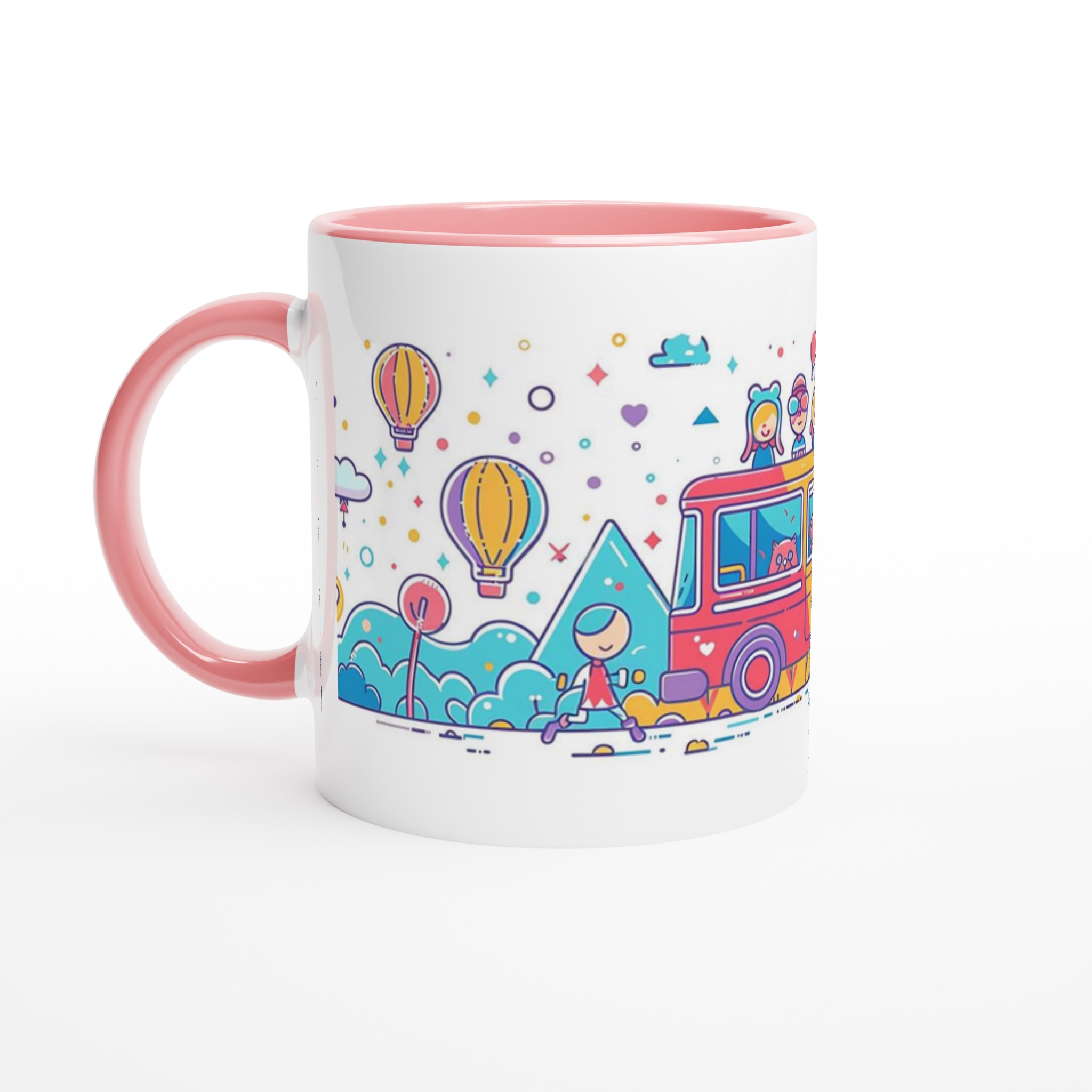 Äventyrsmugg: Lekfulla figurer & ballonger i pastellfärger – 11 oz keramikmugg för kaffe och te 6 b499bed5-4c6a-478c-b91a-8e30b0b7120d