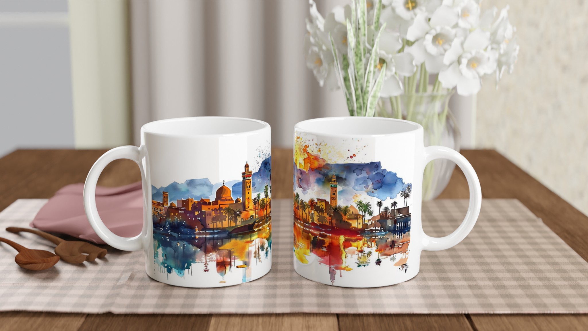 Marrakech Cityscape Vattenfärgsmugg – 11oz Premium Keramikmugg i ditt val av sju livfulla färger 10 b5225552-c634-441b-a253-a6b4d850a8a3