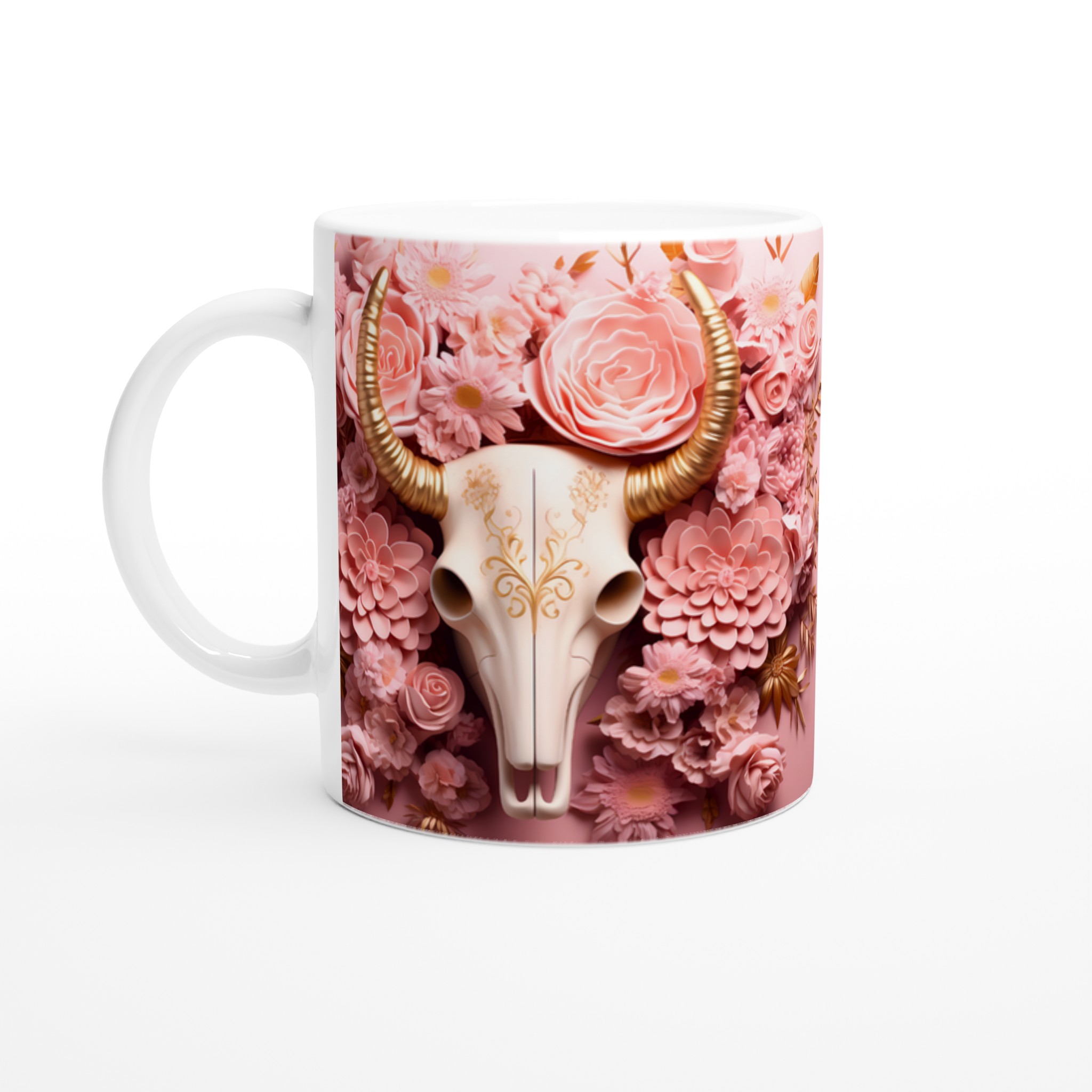 Elegant Boho Chic Keramikmugg – Blommig Design med Skalle i Rosa och Guld – Välj din Färg! 1 b5e42a9c-062b-4bf9-9c1d-bffc9441a1ee